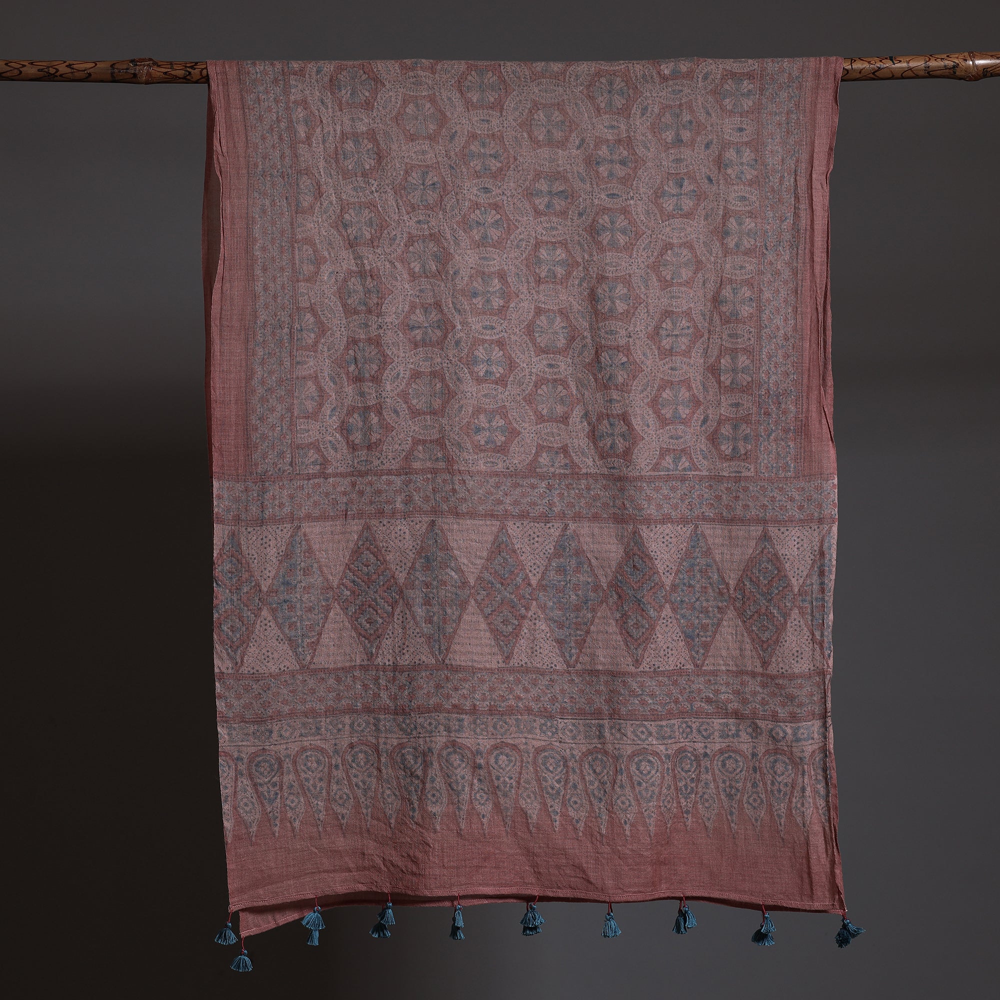AJRAKH BY SUFIYAN ISMAIL KHATRI Brown - Block Print Woolen Ajrakh Stole - view 2