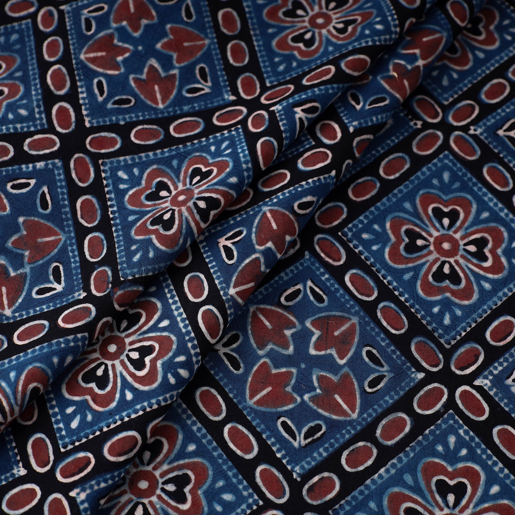 RIYAZ ABDULMAJID KHATRI - AJRAKH Blue - Hand Block Printed Cotton Ajrakh Fabric 70 - view 2