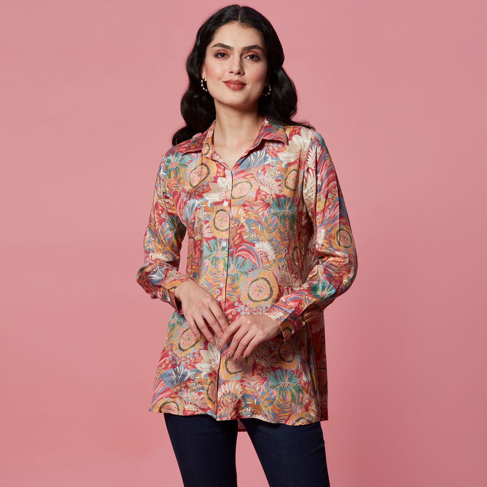 Peachmode Multicolor Floral Printed Muslin Top