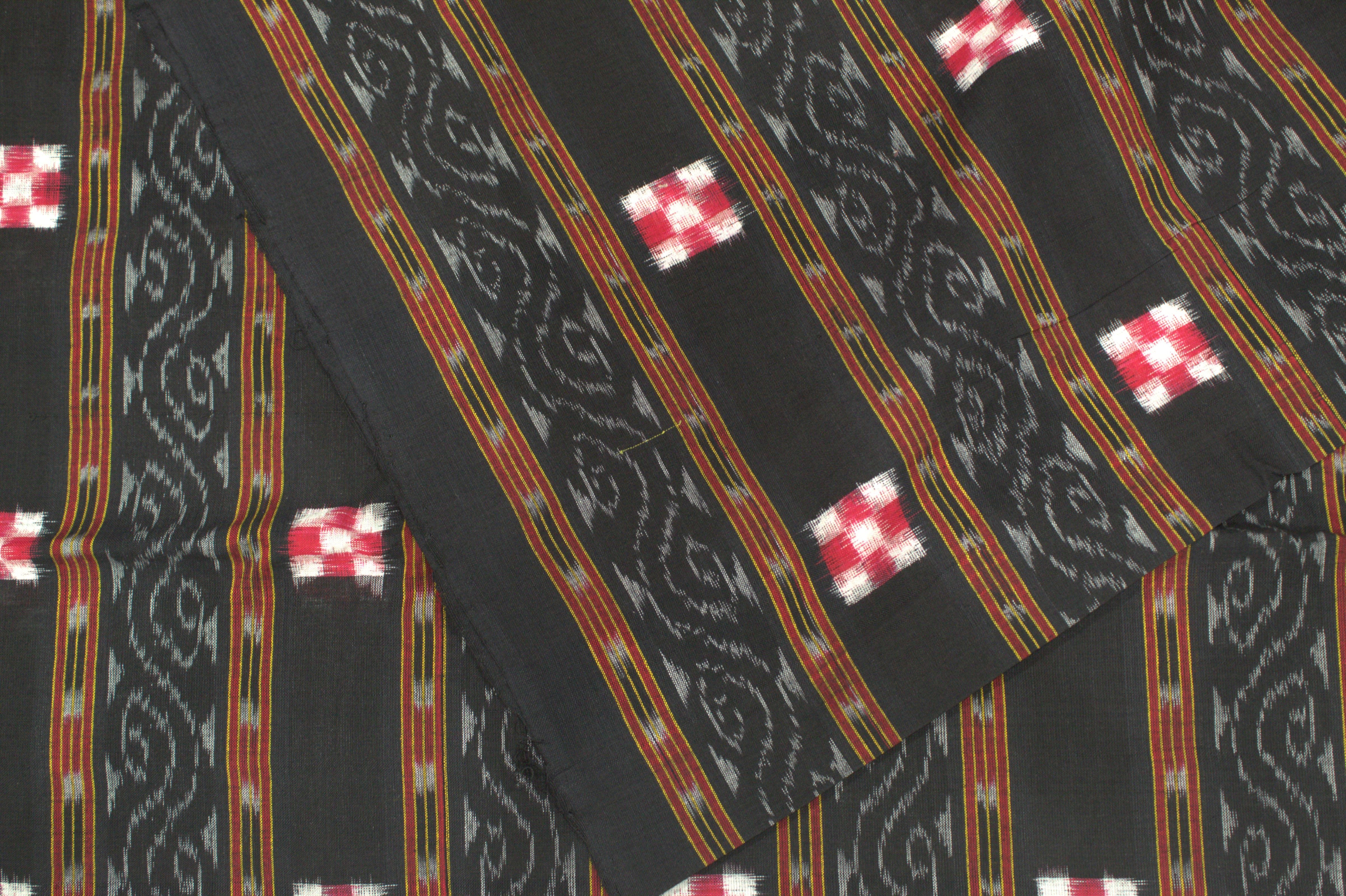 IndianVillèz Black Pasapali Motif Odisha Ikat Sambalpuri Cotton Fabric - view 2