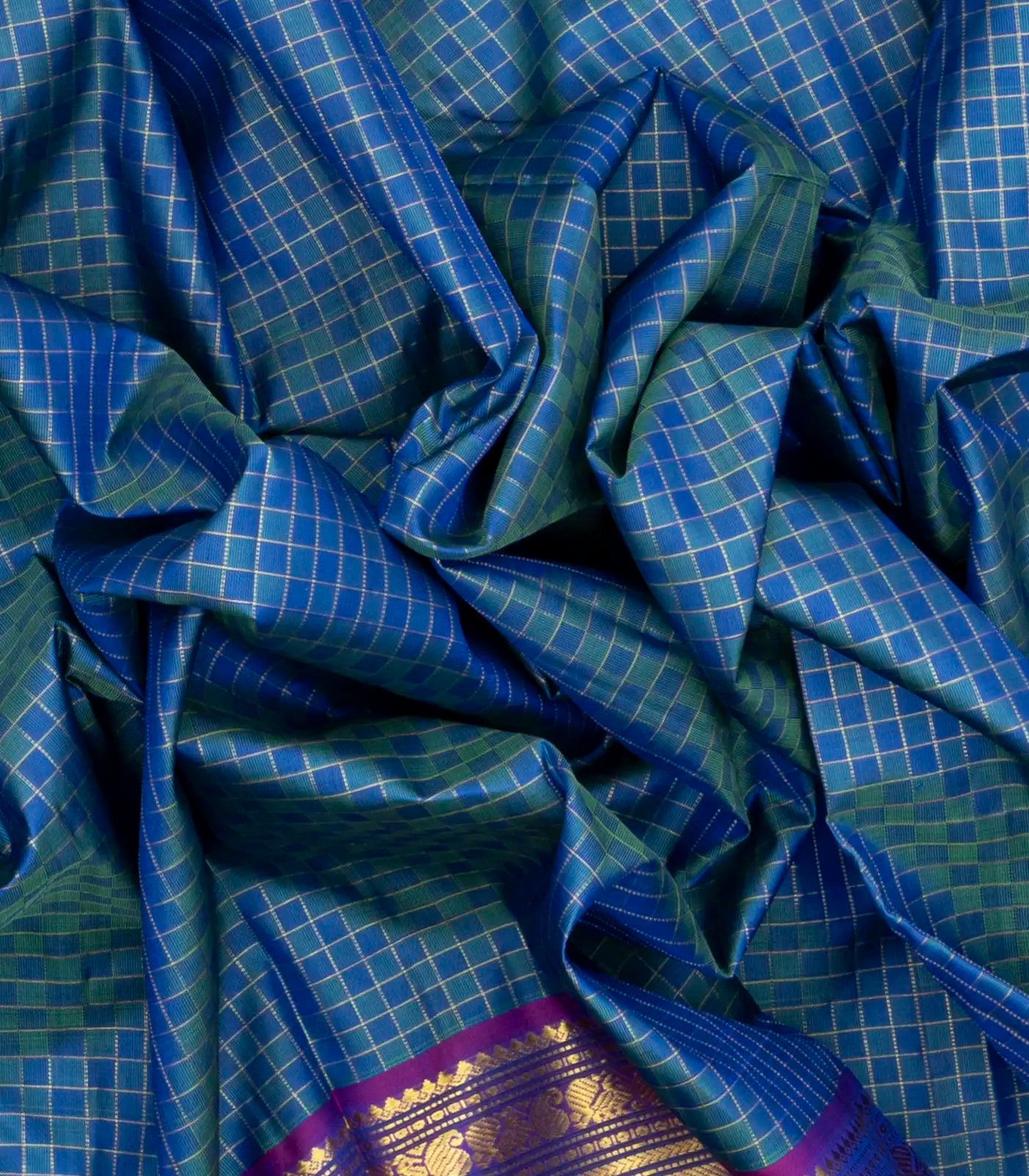 RmKV Blue Handloom Kanchipuram Silk Saree With Payadi Checks - view 3
