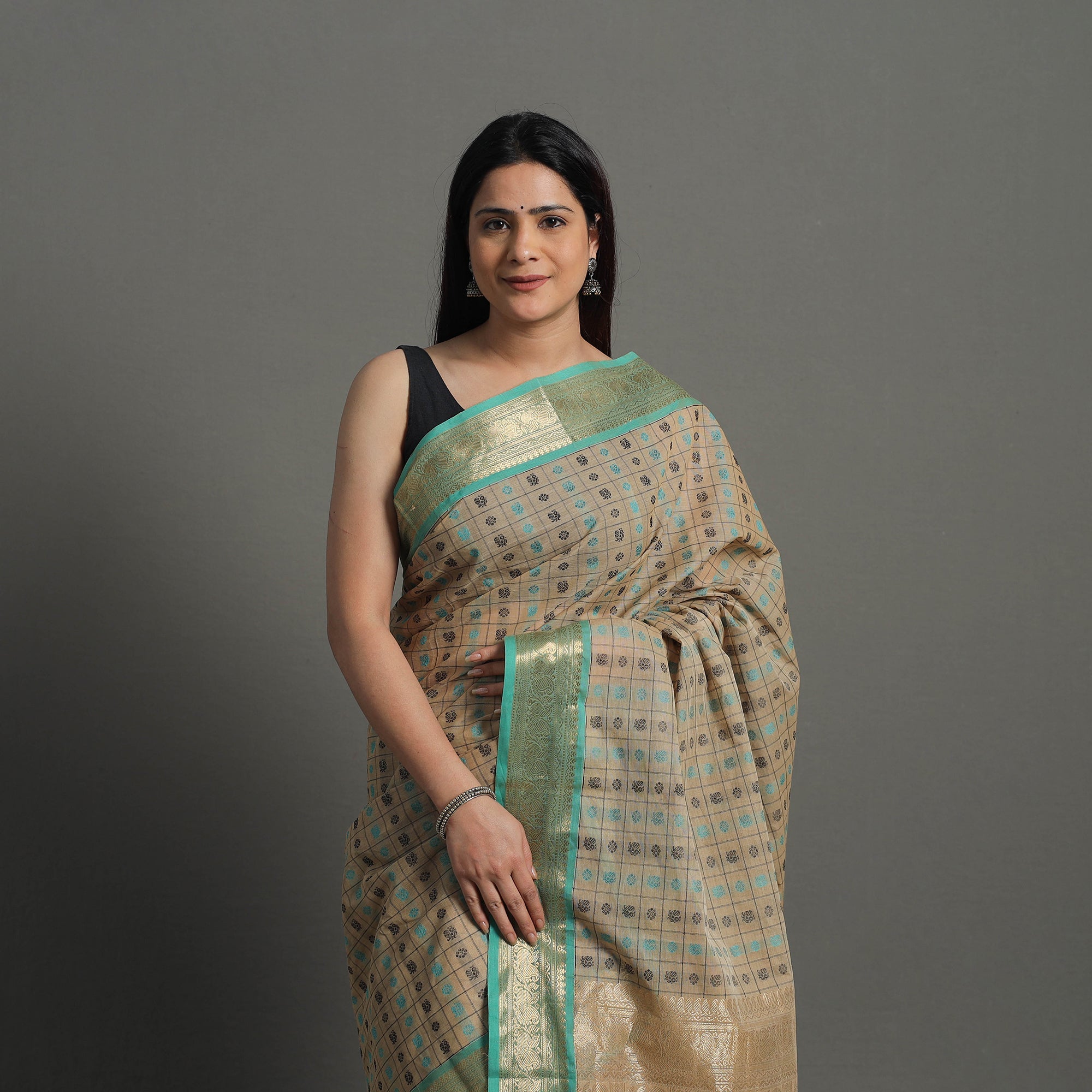 SOUTH KARGHA Brown - Handloom Cotton Zari Border Kanchipuram Saree 26 - view 3