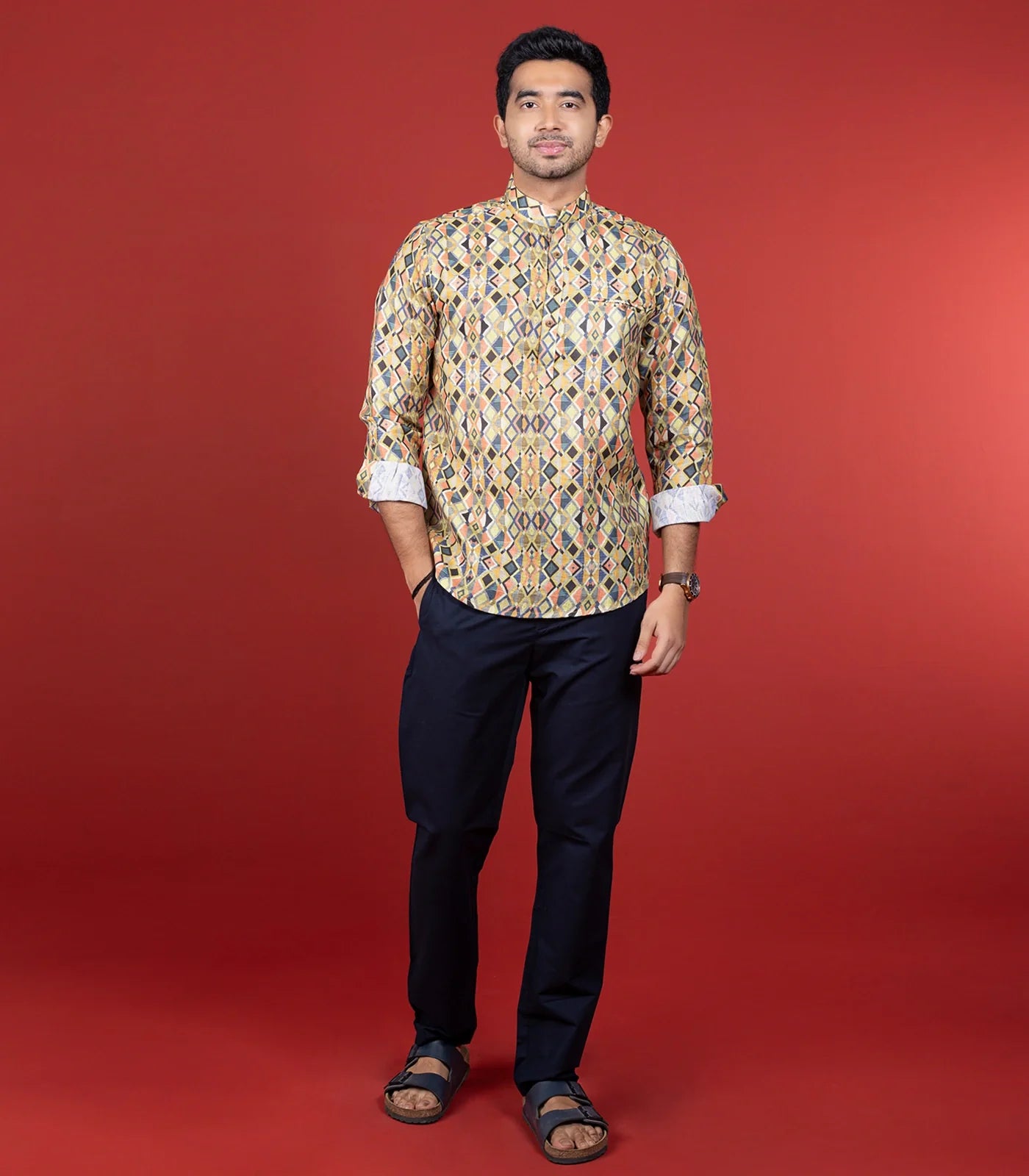 RmKV Quirky Printed Short Kurta With Mandarin Collar-Multi colour