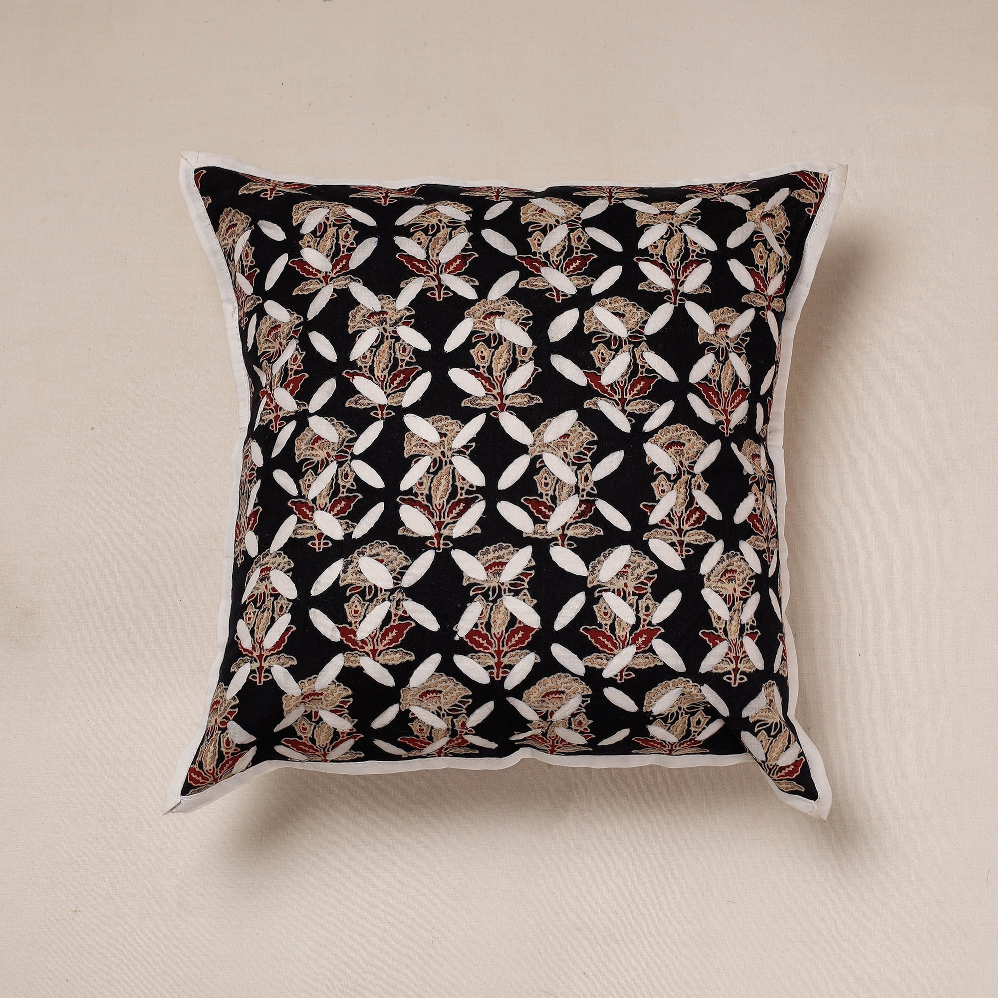 SHADES OF MARUDHARA Black - Cutwork Cotton Applique Cushion Cover (16 x 16 in)