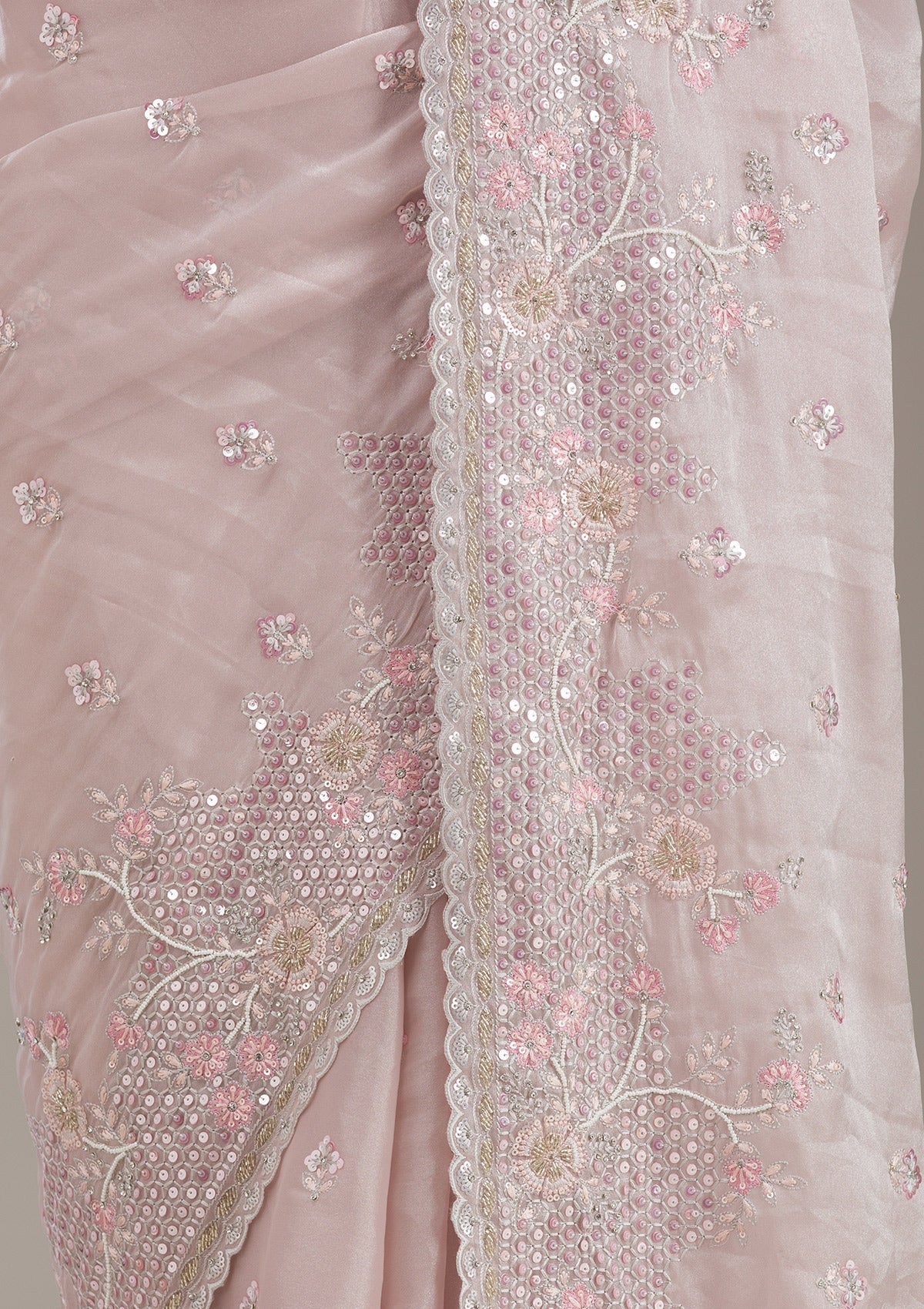 Koskii Light Grey Sequins Tissue Saree – Women's - view 10