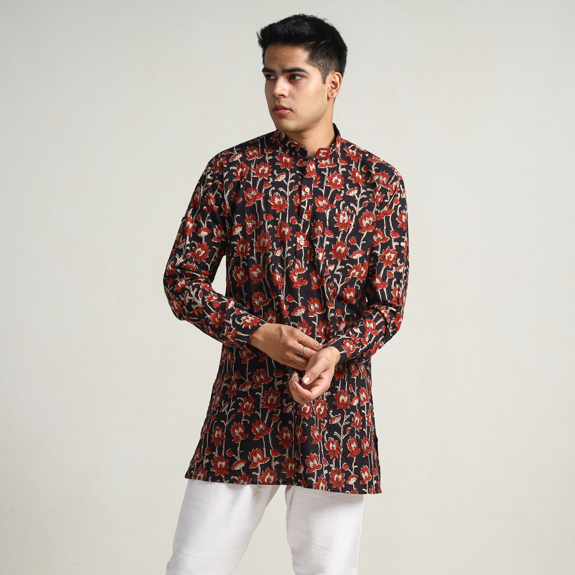 ITOKRI CASUALS Black - Bagru Block Printed Cotton Men Short Kurta 04 - view 4