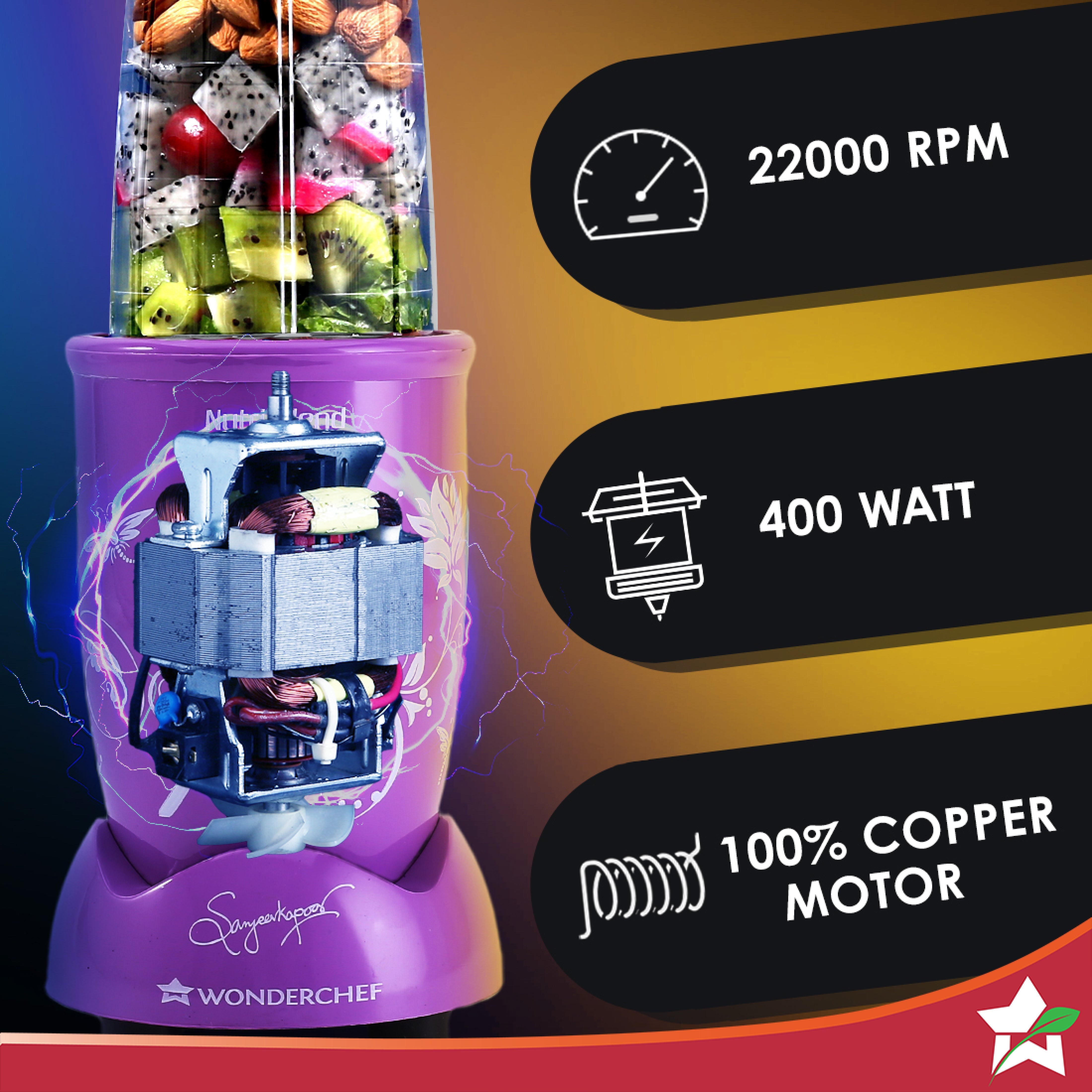 Wonderchef Nutri Blend Orchid, 22000 RPM 100% Full Copper - view 5