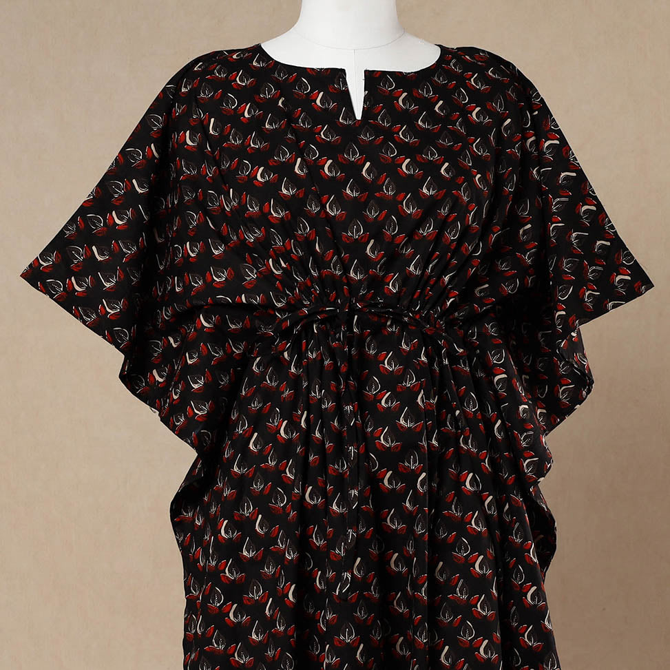CHUTNEY CRAFT STUDIO Black - Hand Block Printed Cotton Kaftan with Tie-Up Waist (Long) - view 2