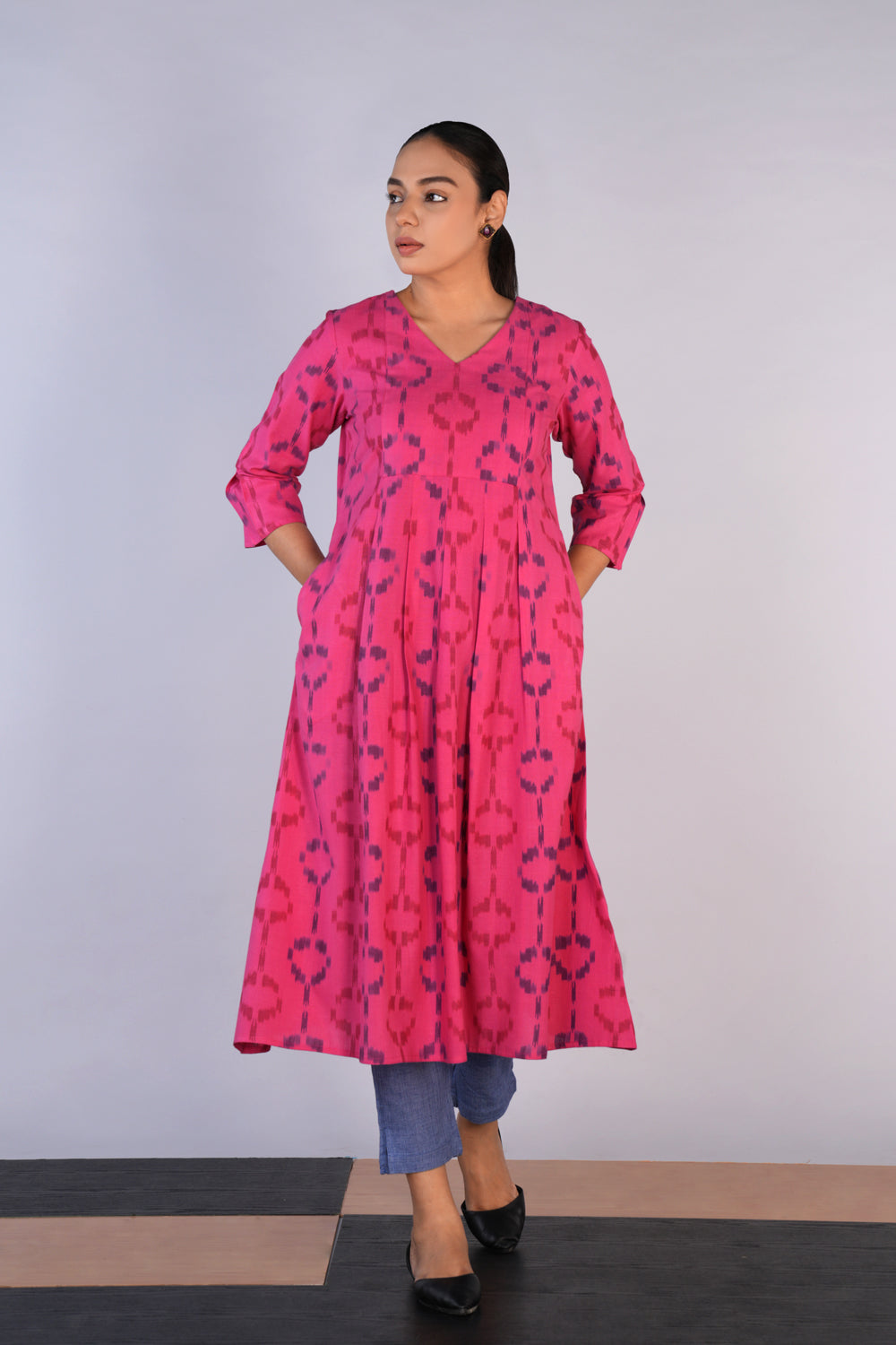 Kalanjali Ethnics Deep Pink Cotton Pochampally Ikat Kurta