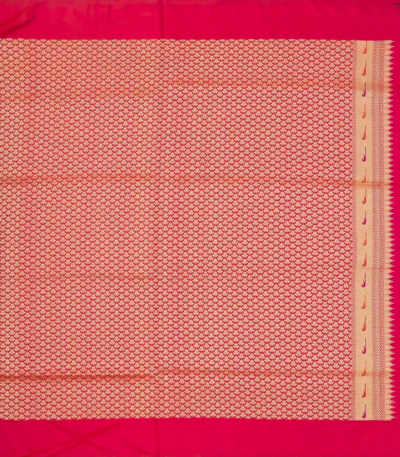 RmKV Orange Handwoven Banarasi Silk Saree With Floral Motif Buttas - view 4