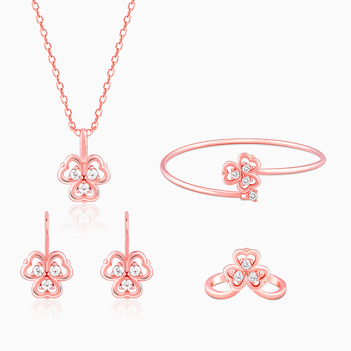 GIVA Jewellery Rose Gold Three Leaf Clover Set of Four