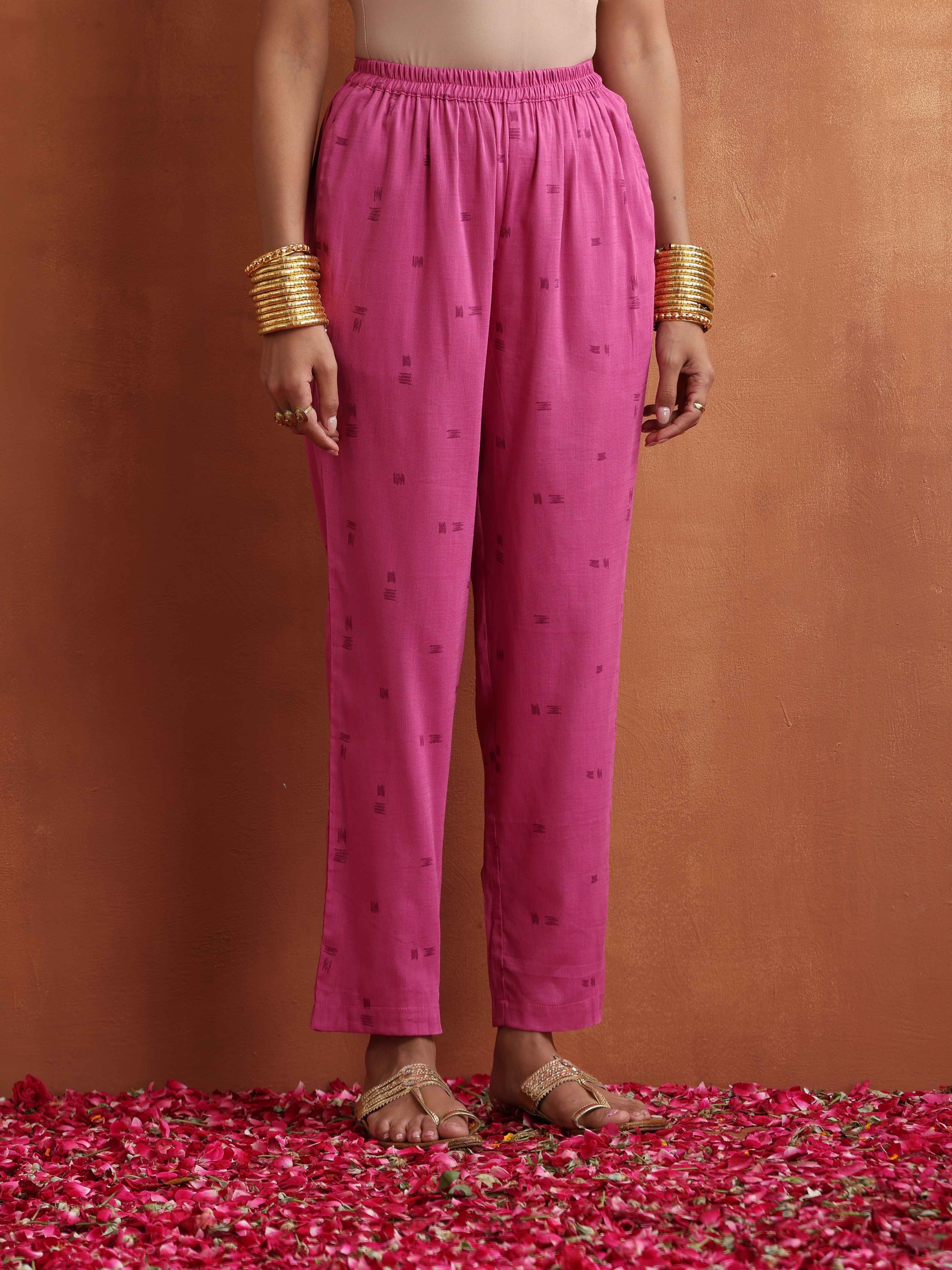 trueBrowns Pink Print Kaftan Kurta Co-ord Set - view 9