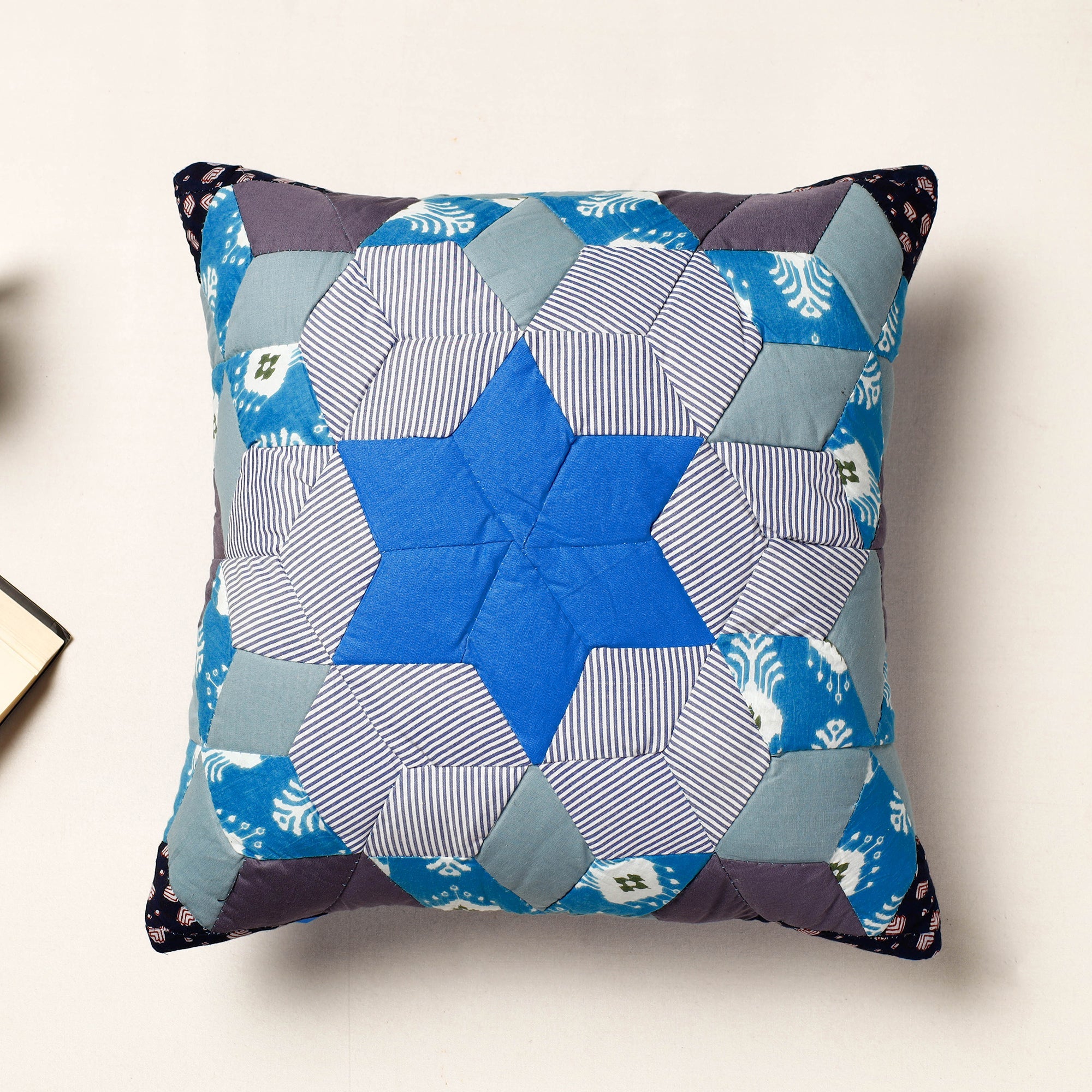 PURKAL STREE SHAKTI SAMITI Blue - Applique Quilted Cotton Cushion Cover (16 x 16 in)