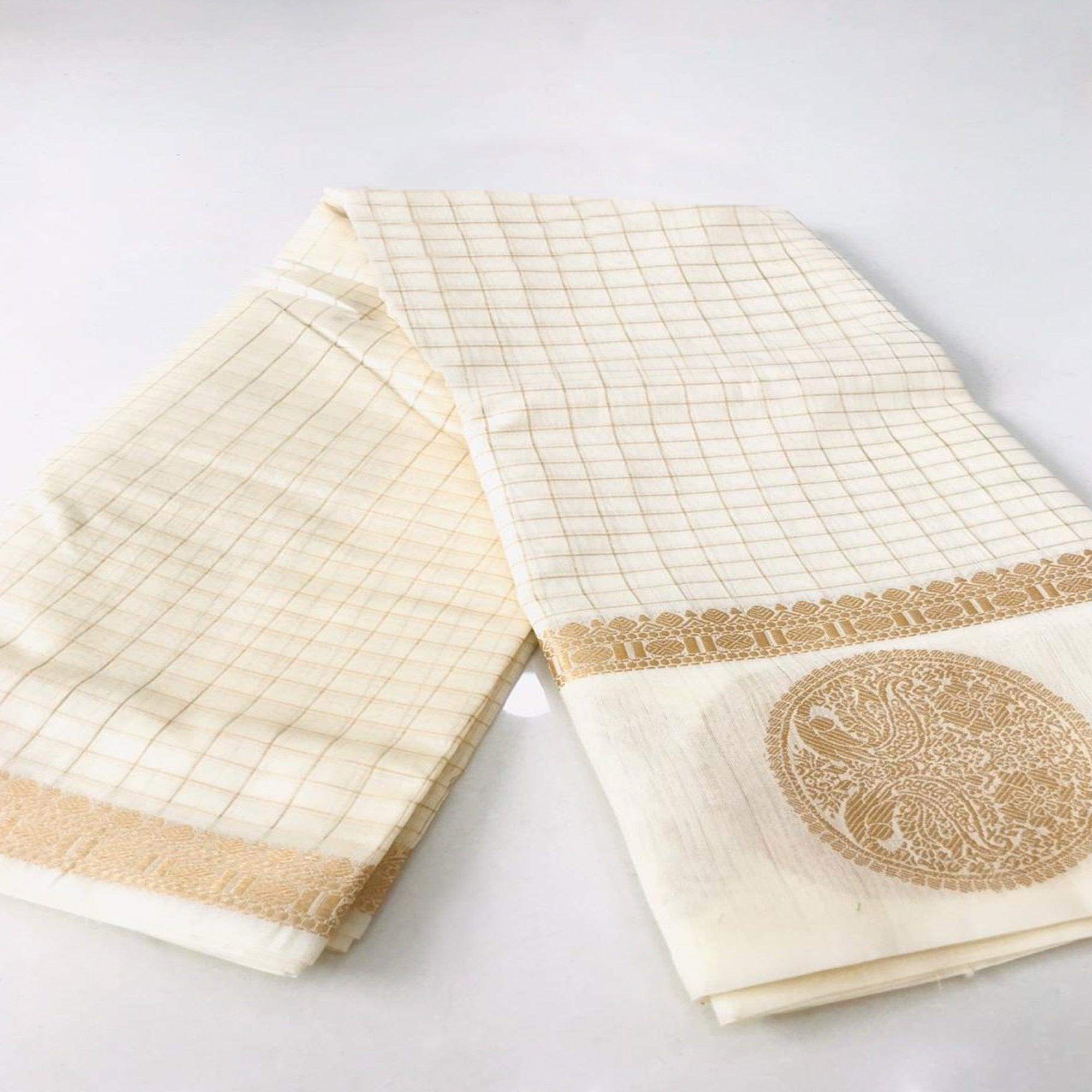 Peachmode Desirable Offwhite Colored Festive Wear Woven Silk Saree