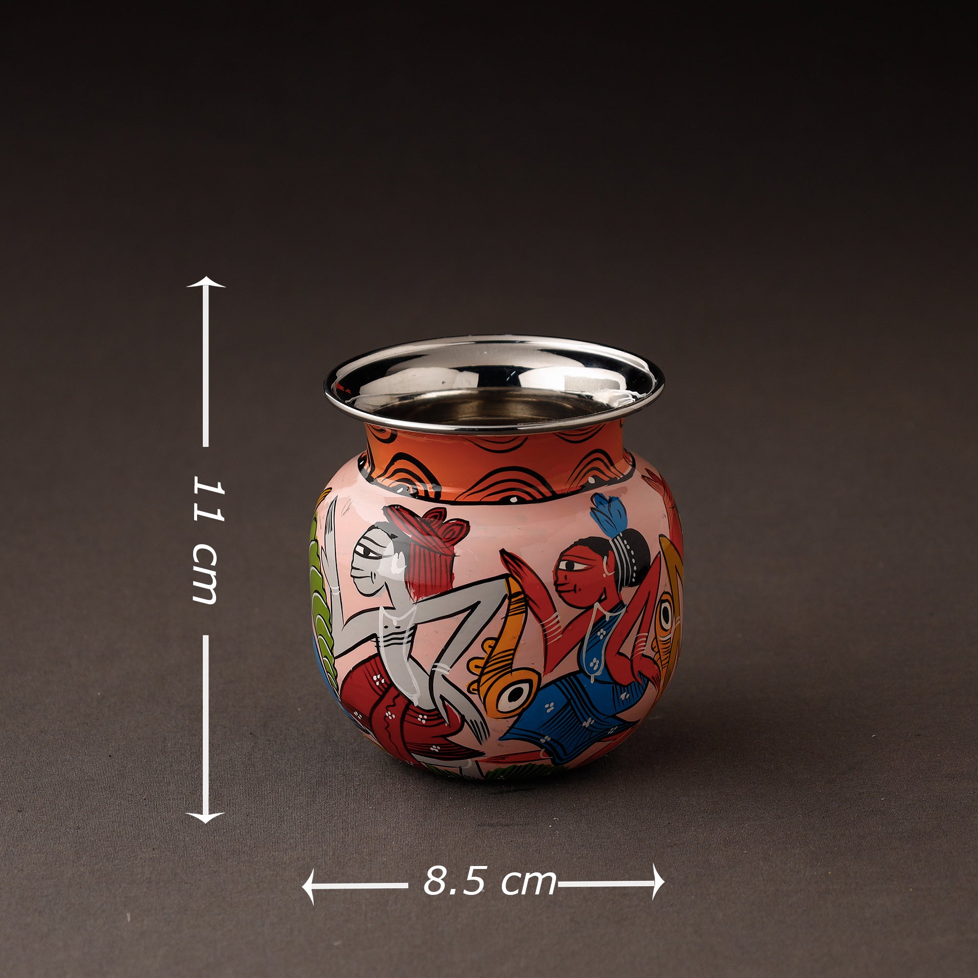 AAYAAS Bengal Patua Handpainted Stainless Steel Lota / Kalash / Container - view 3