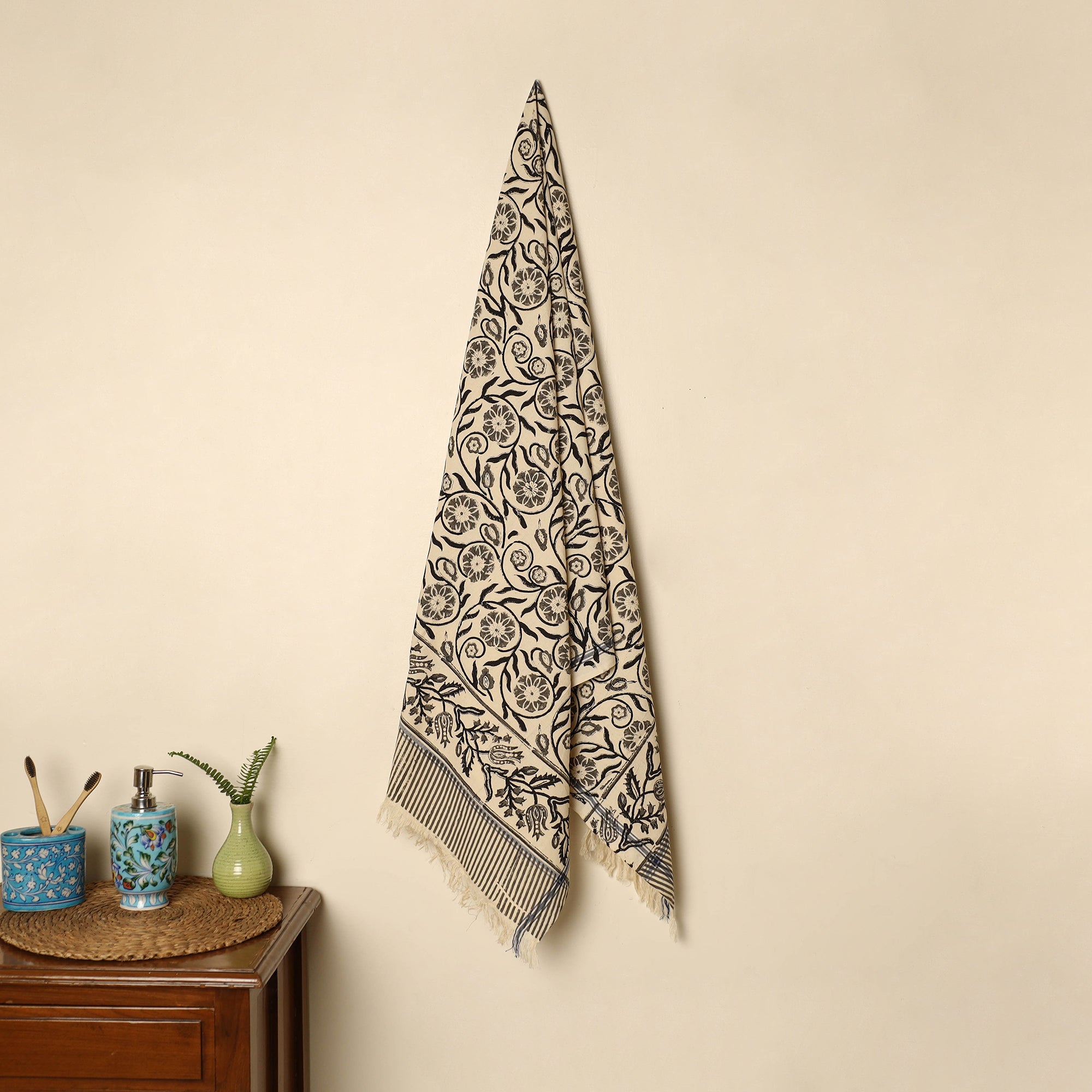ARTISAN HAND BLOCK PRINTS Black - Block Printed Handloom Cotton Sanganeri Towel 59