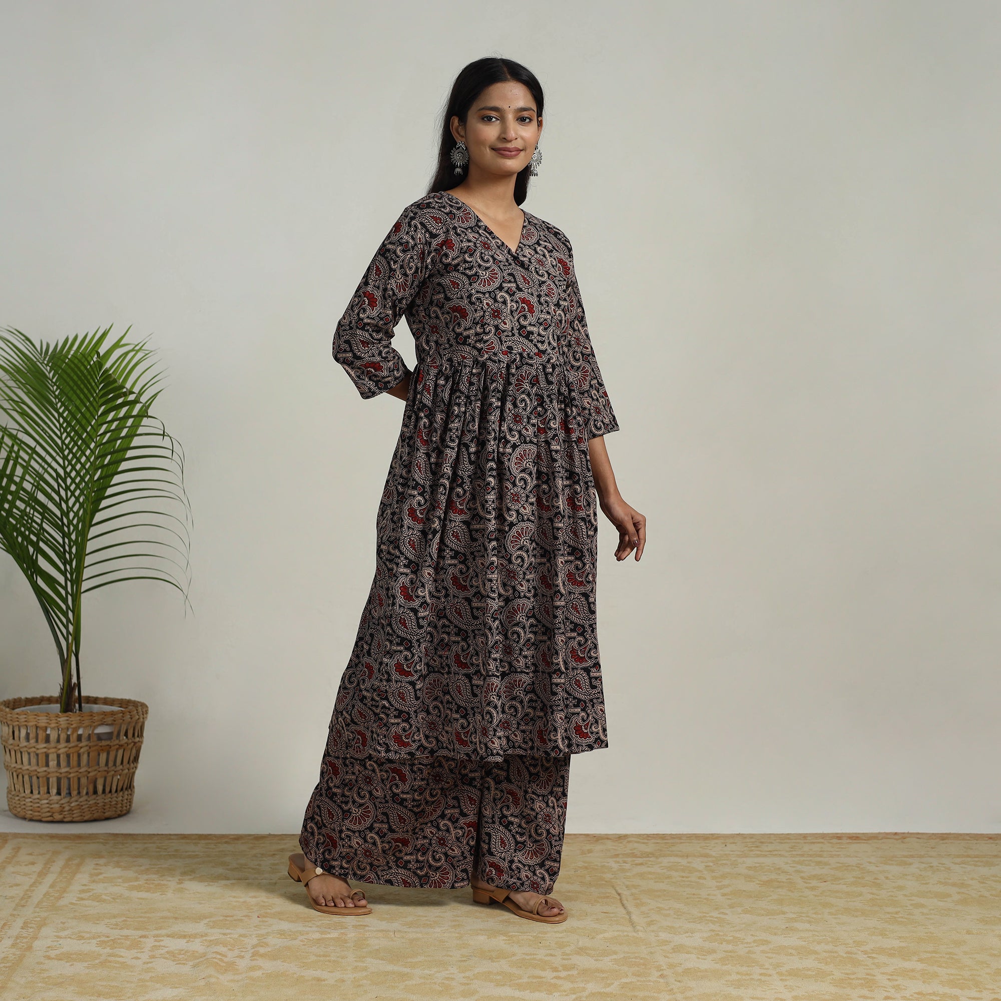 ITOKRI CASUALS Black - Flared Cotton Block Print Kalamkari Kurta Set 13 - view 2