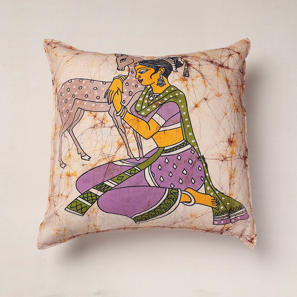 KACHCHH JI CHHAAP Beige - Hand Batik Printed Pure Cotton Cushion Cover (18 x 18 in)