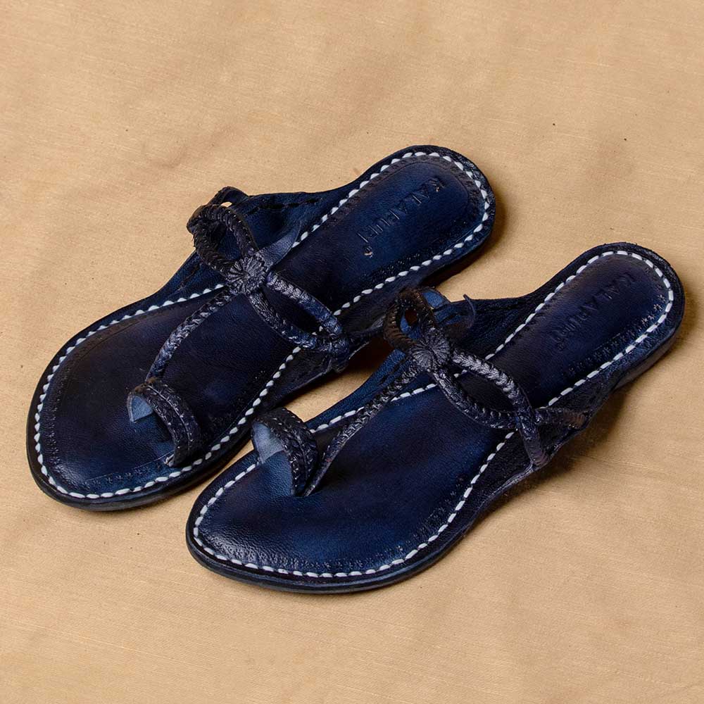 KALAPURI Arthur Navy Blue - Women Chic Palette: Classic Kolhapuri Leather Slippers - view 2