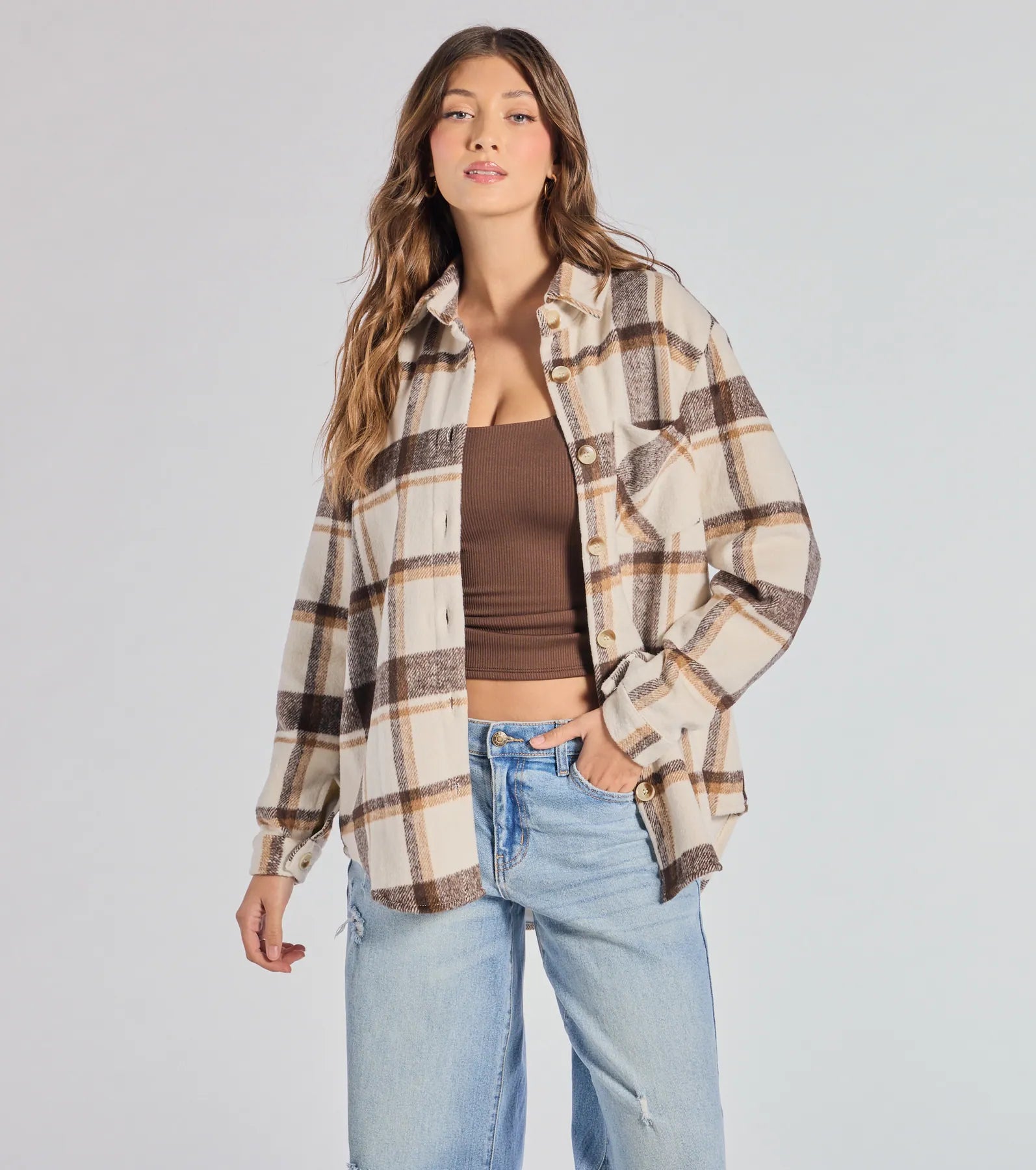 Windsor Comfy Trend Plaid Woven Oversized Shacket