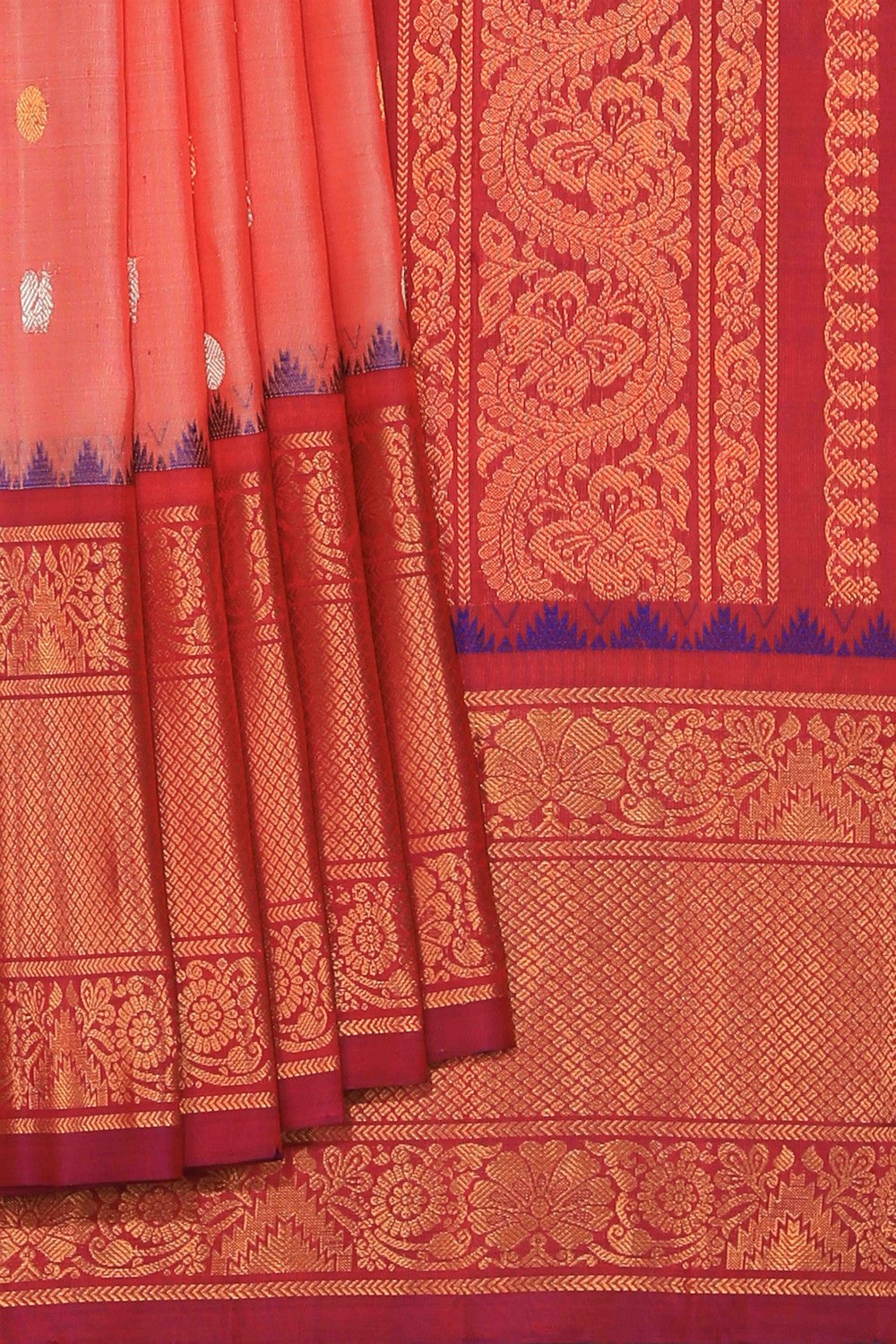 Kalanjali Gadwal Silk Coral Pink Saree – Women's