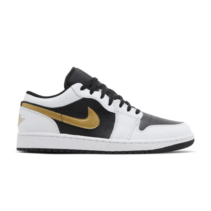 HYPE ELIXIR Jordan 1 Low White Black Metallic Gold Swoosh