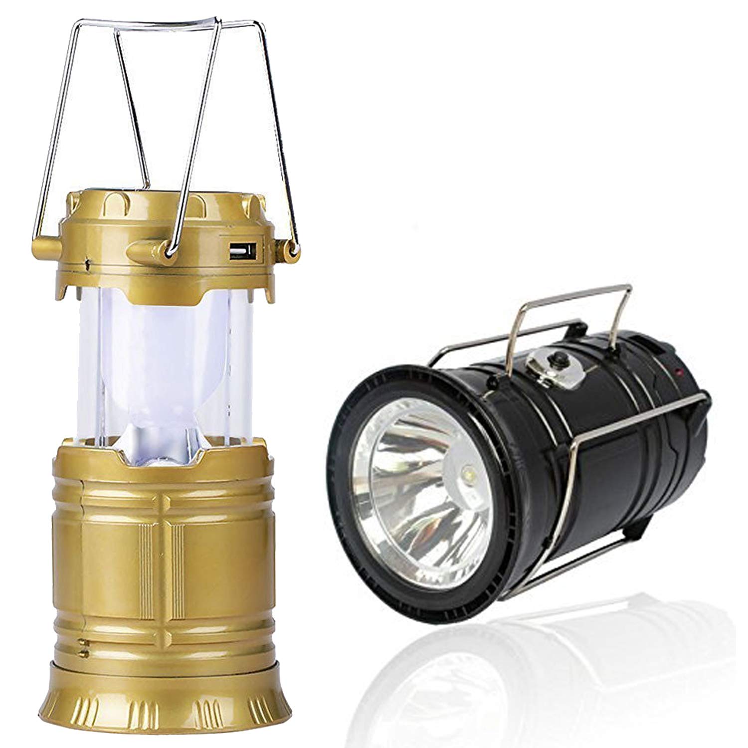 Kuber Industries 2 Piece Solar Lantern Emergency Light LED Rechargeable Torch with USB Mobile Charging Point and 2 Power Source Solar (Gold & Black) -