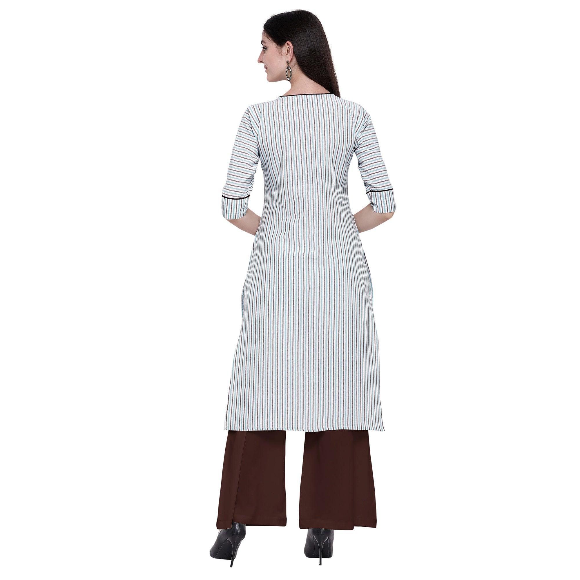 Peachmode Seller Intricate White Colored Casual Wear Embroidered Cotton Kurti-Palazzo Set - view 2