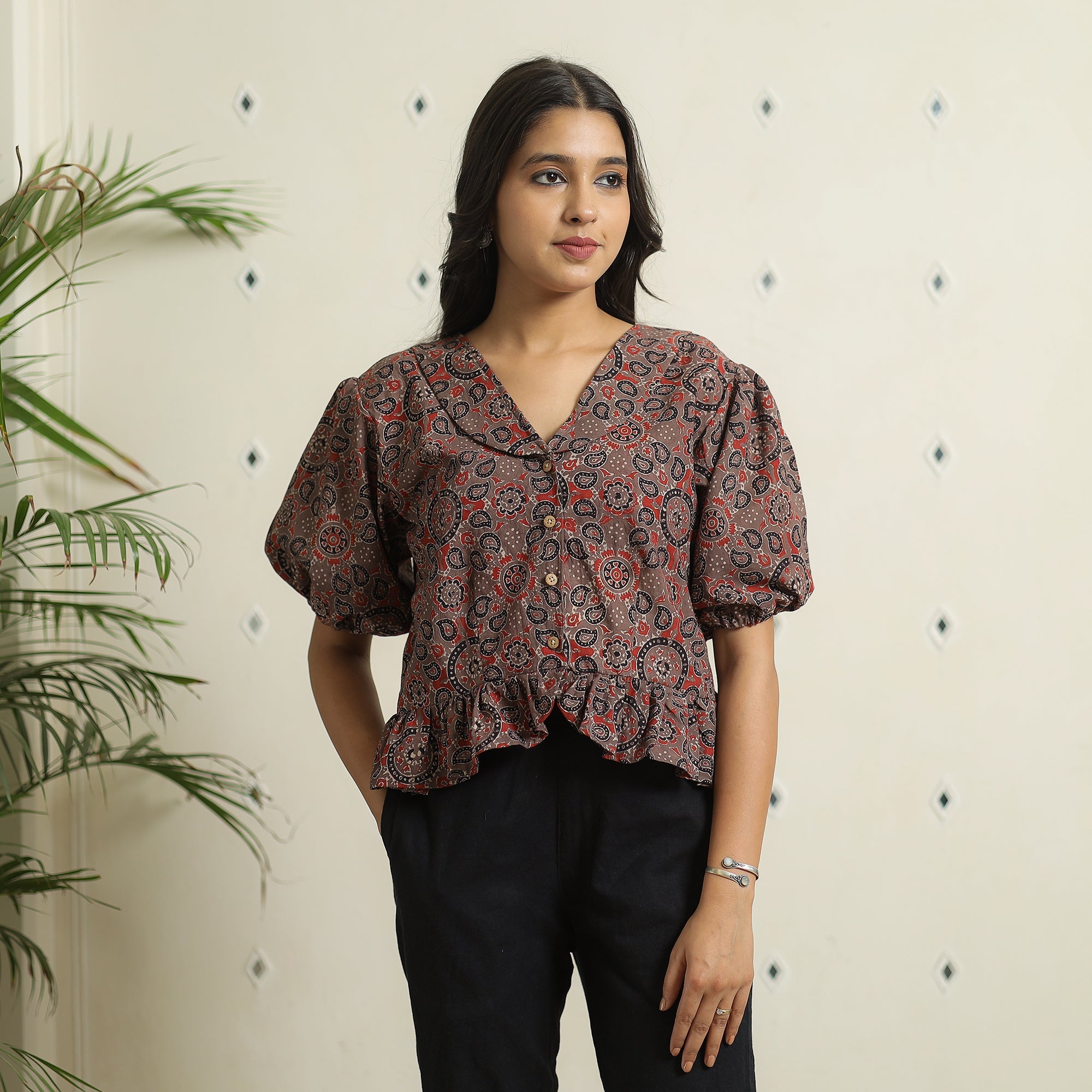 ITOKRI CASUALS Brown - Ajrakh Block Printed Cotton Crop Top 15