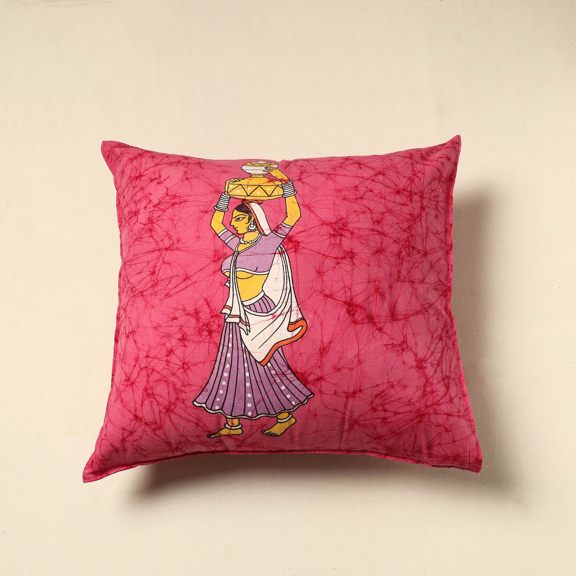 KACHCHH JI CHHAAP Pink - Pure Cotton Hand Batik Cushion Cover (18 x 18 in) 67