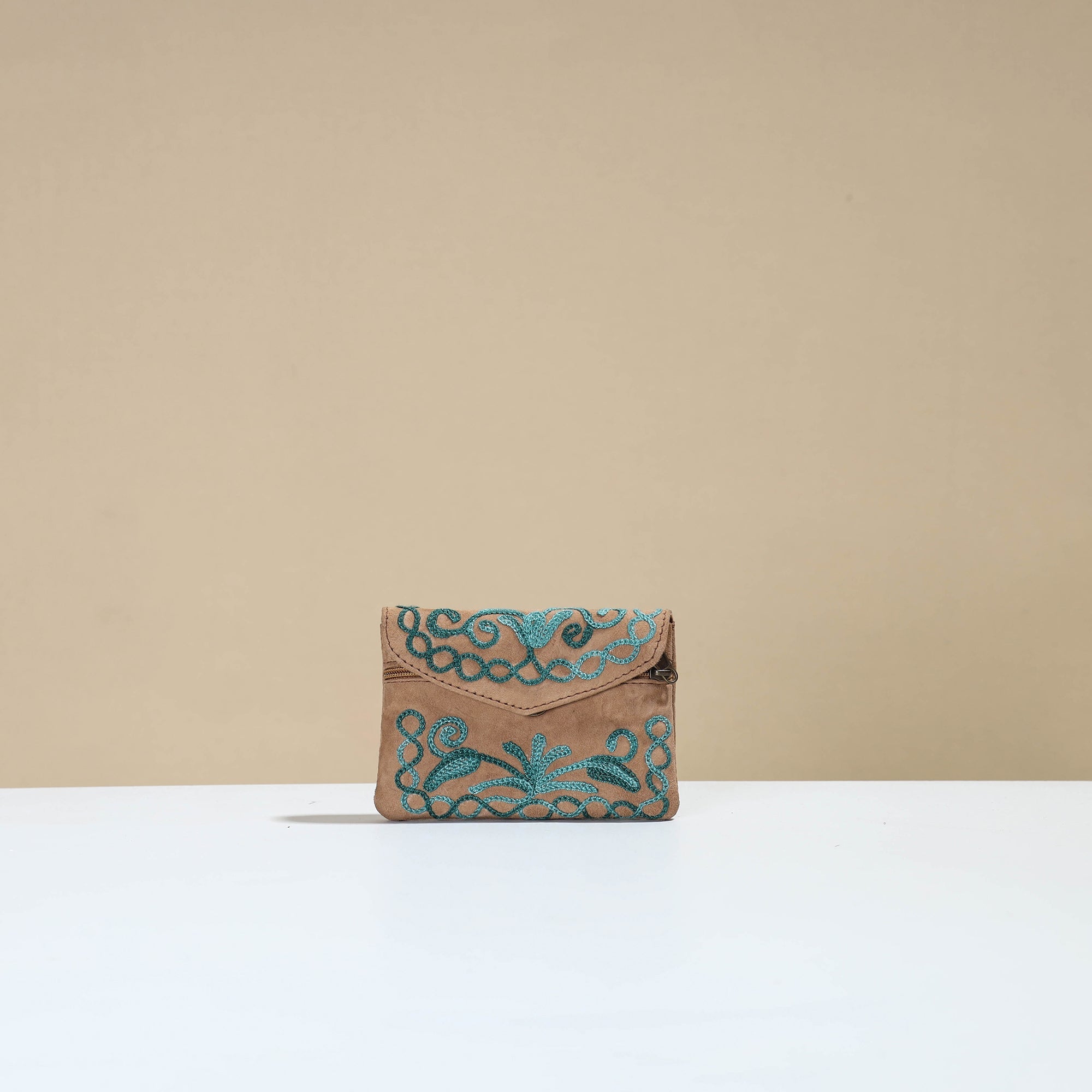 ITOKRI CRAFTS INITIATIVE Brown - Kashmiri Crewel Hand Embroidery Velvet Coin Purse 08