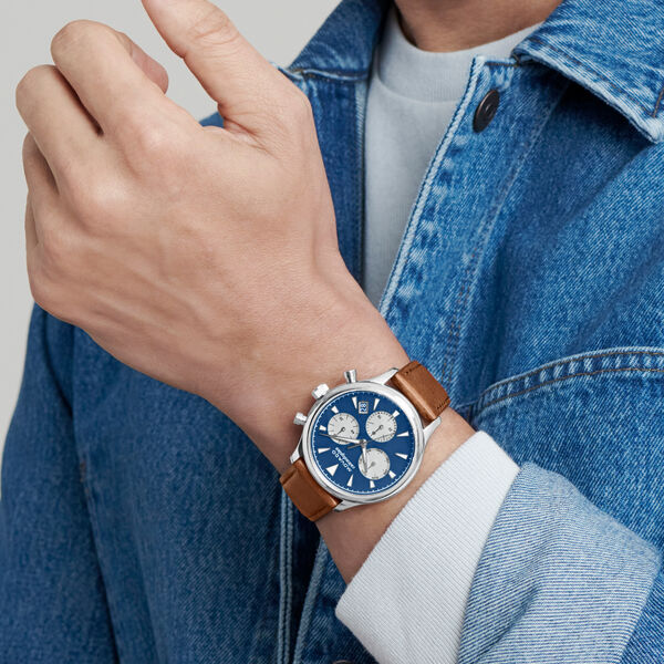 Movado Calendoplan Blue Dial & Brown Leather Strap Watch for Men - view 3