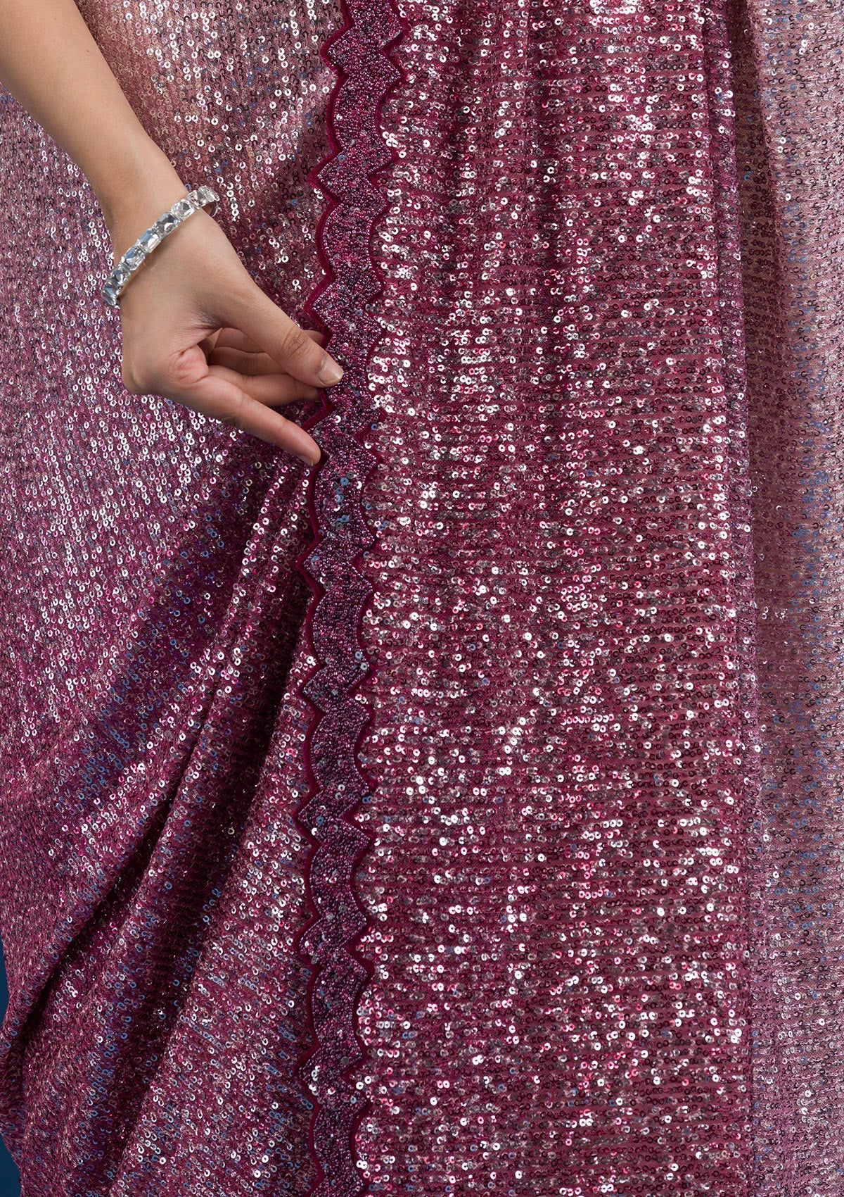 Koskii Maroon Sequins Georgette Saree – Women's - view 7