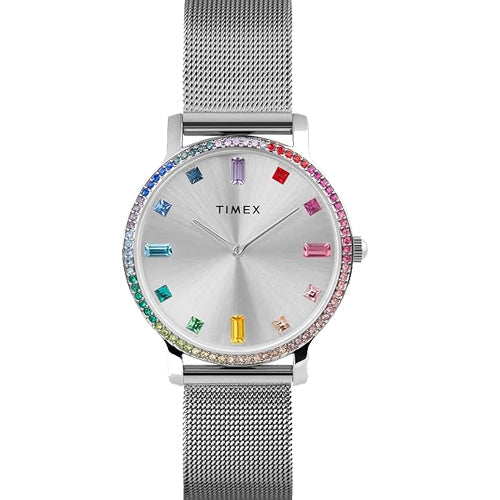 Timex Transcend Women Silver Round Dial Analog Watch 34mm TW2Y19100IK
