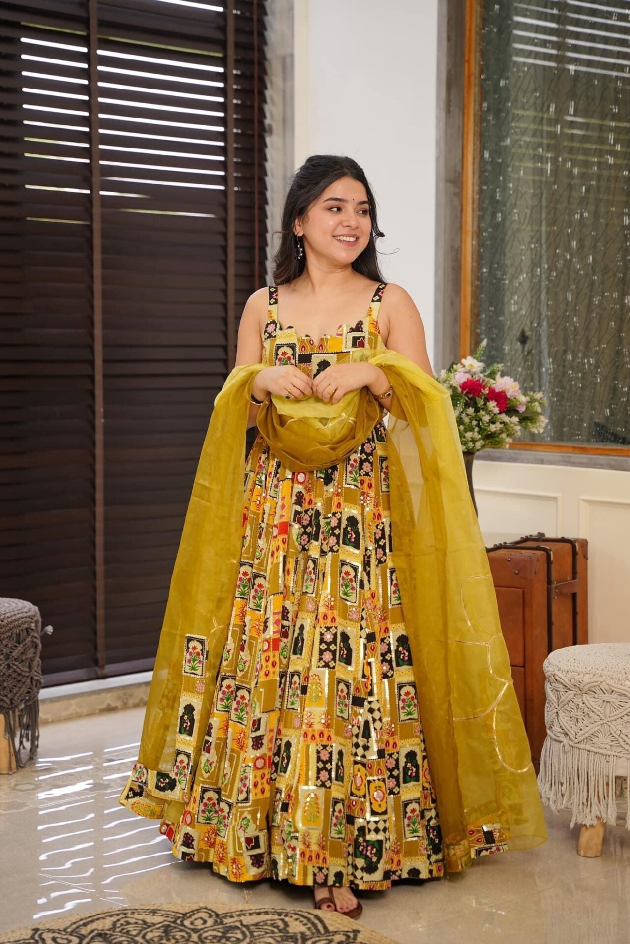 Idaho-o Gaurangi yellow heavy maxi set