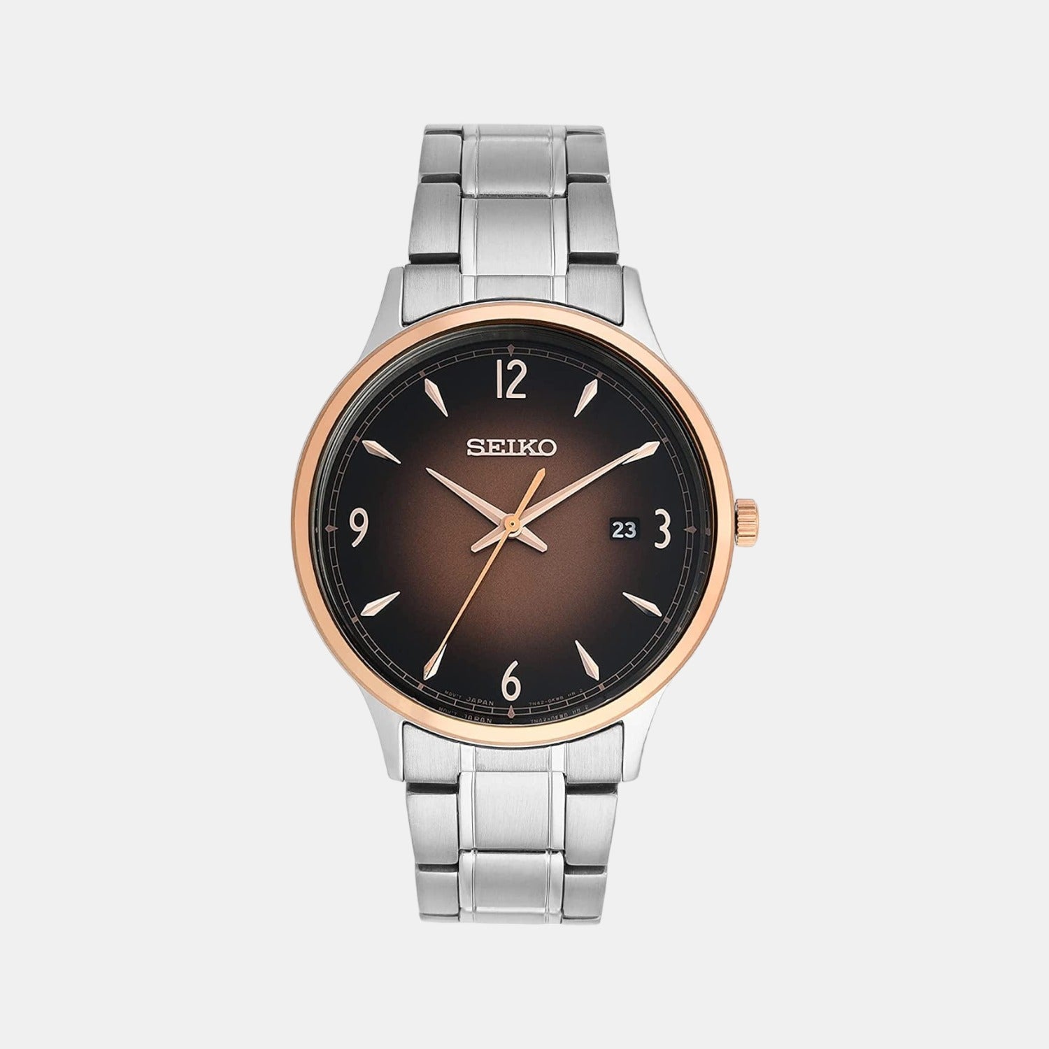 Seiko Dress Quartz Men Brown Dial Analog Stainless Steel Watch SGEH90P1