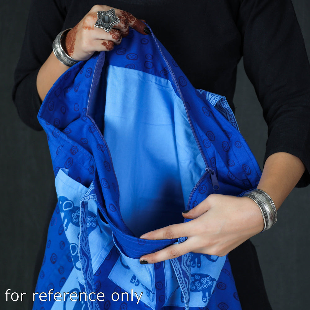 DASTKAR RANTHAMBORE Blue - Hand Block Print Cotton Shoulder Bag - view 4