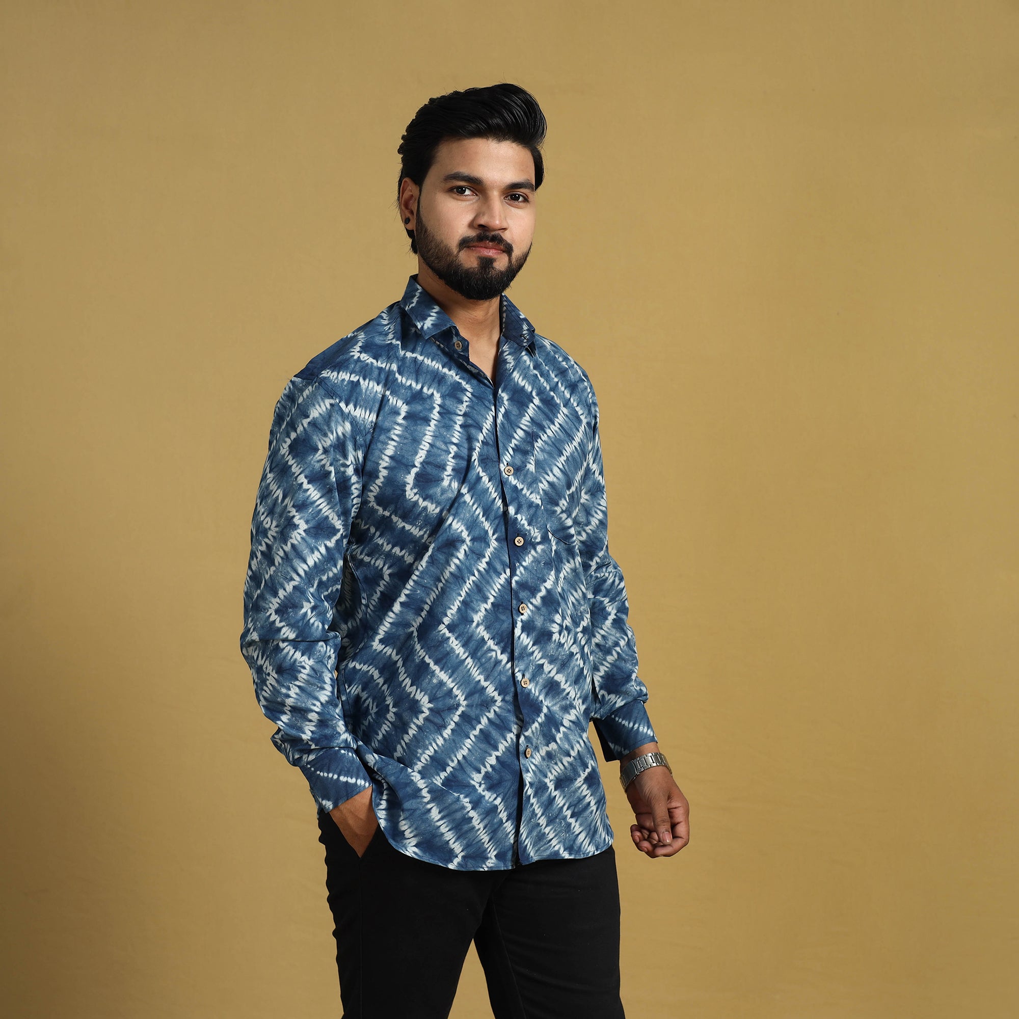 ITOKRI CASUALS Blue - Full Sleeve Tie & Dye Cotton Men Shibori Shirt 01 - view 5