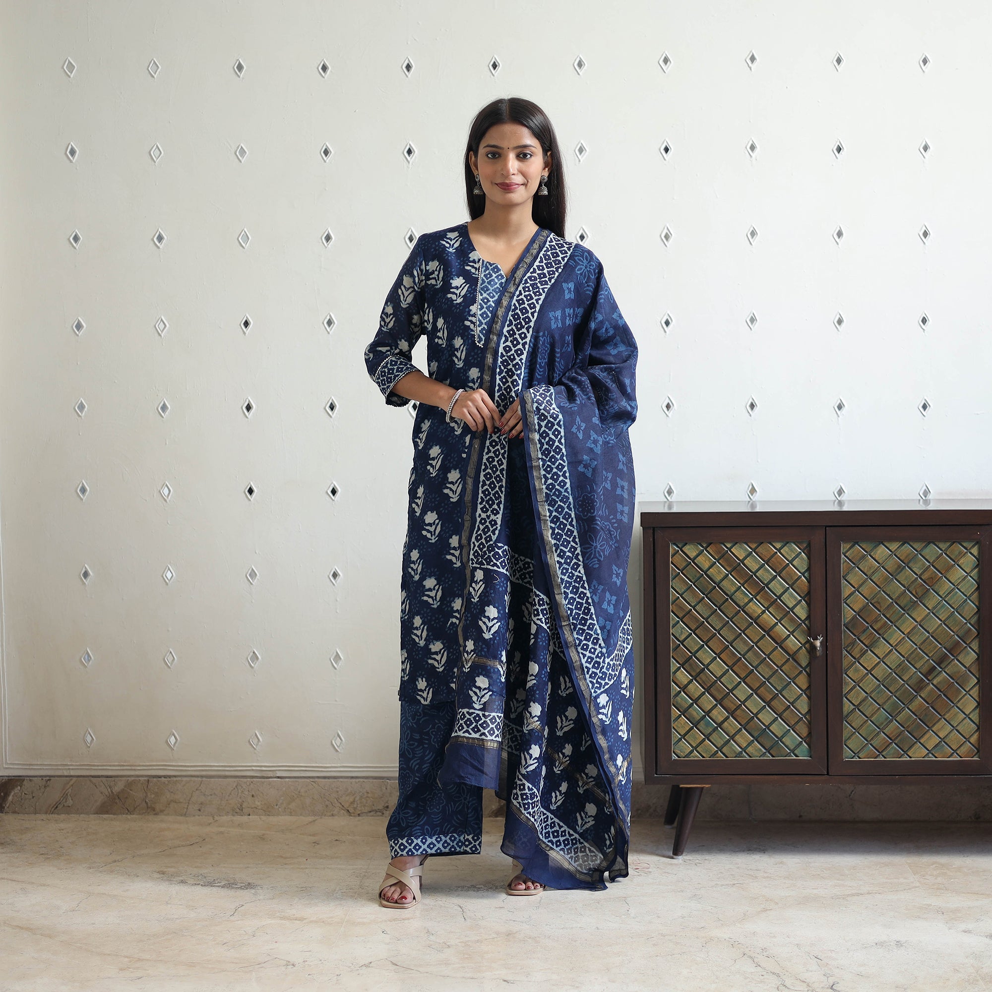 ITOKRI CASUALS Blue - Chanderi Silk Indigo Bagru Block Print Kurta Set 04 - view 2