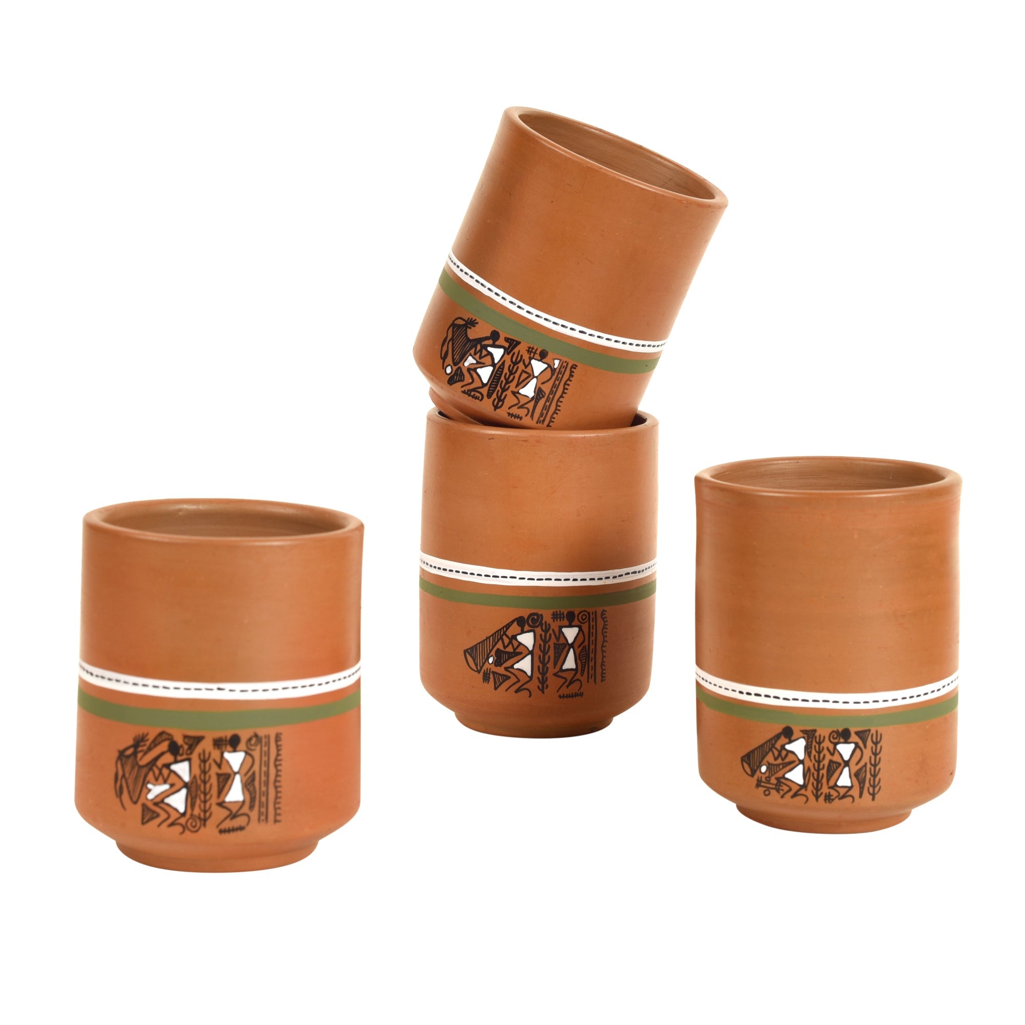 ART CREATIONS BY SUMAN SONTHALIA Brown - Knosh-C Earthen Mugs with Tribal Motifs (Set of 4) - view 2