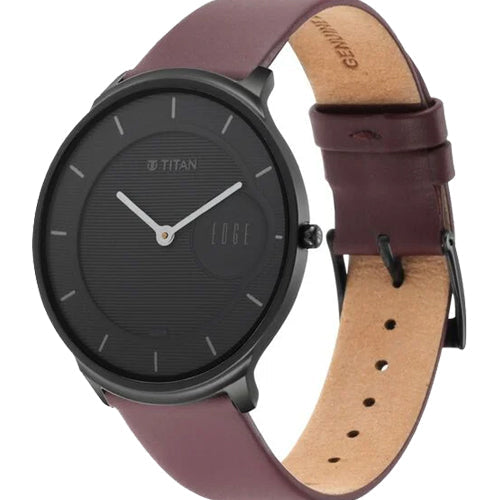 Titan Edge Slim Leather Strap Black Dial Analog Watch for Men 38mm NS1843NL01 - view 2