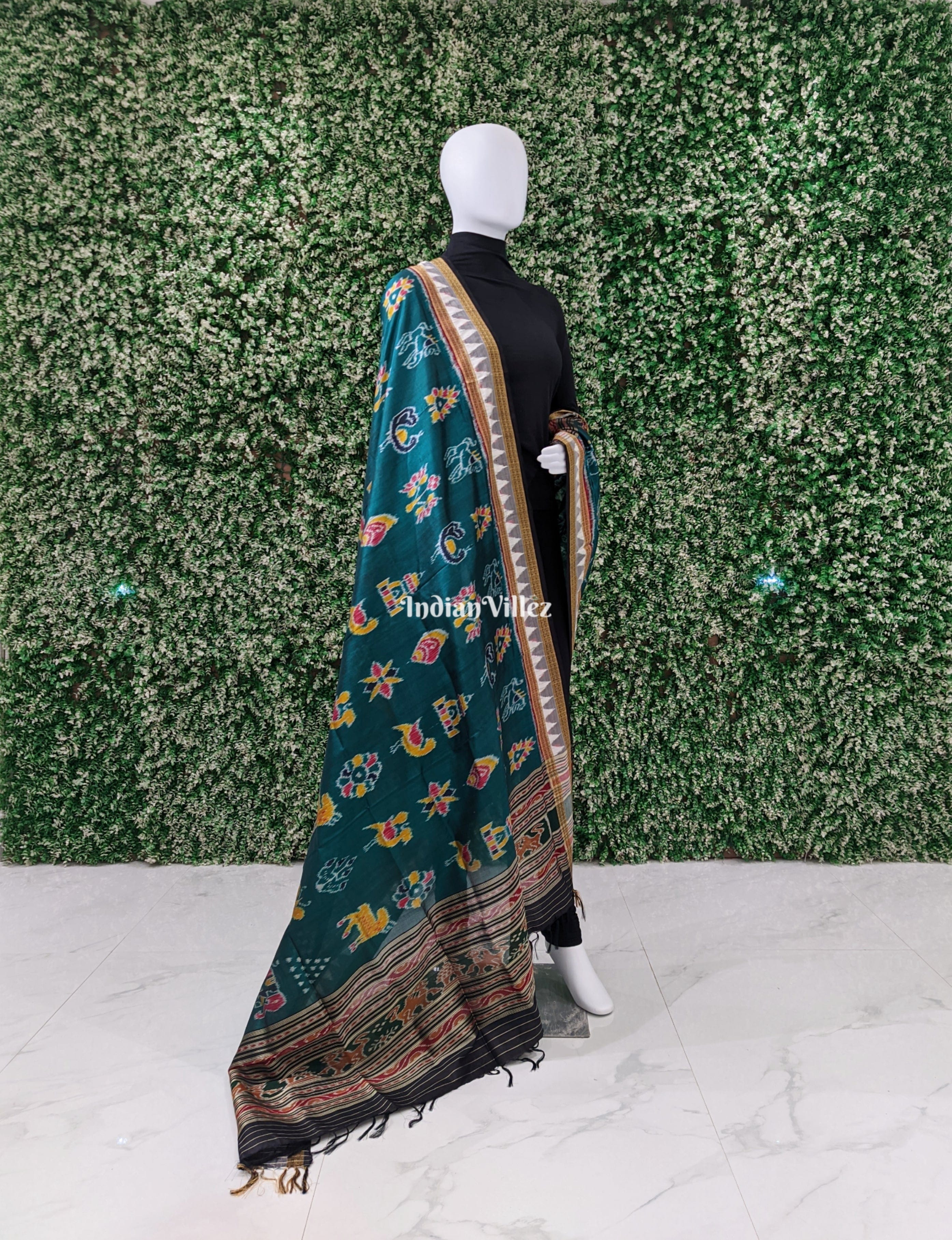 IndianVillèz Azure Blue Nabarangi Nabakothi Odisha Handloom Silk Dupatta