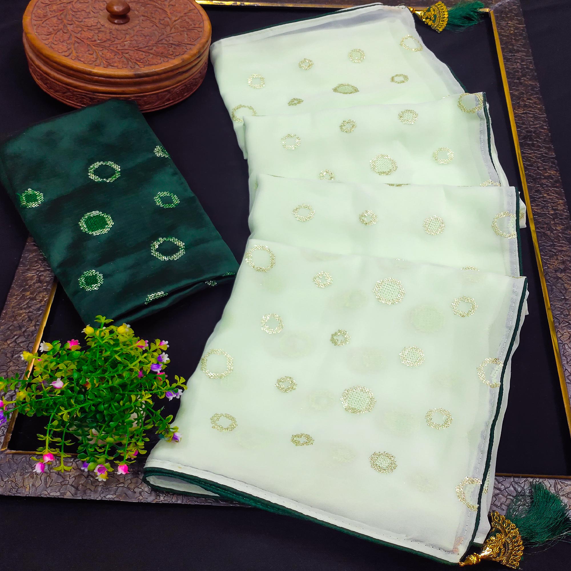 Green sarees – BlackTree green-embroidered-georgette-saree-4
