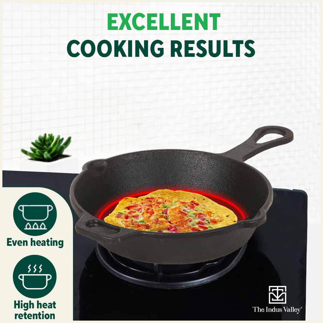 The Indus Valley CASTrong Cast Iron Fry Pan/Skillet,Pre-seasoned, Nonstick, 100% Pure, Toxin-free, Induction, 23cm, 1.4L, 2.4kg - view 7