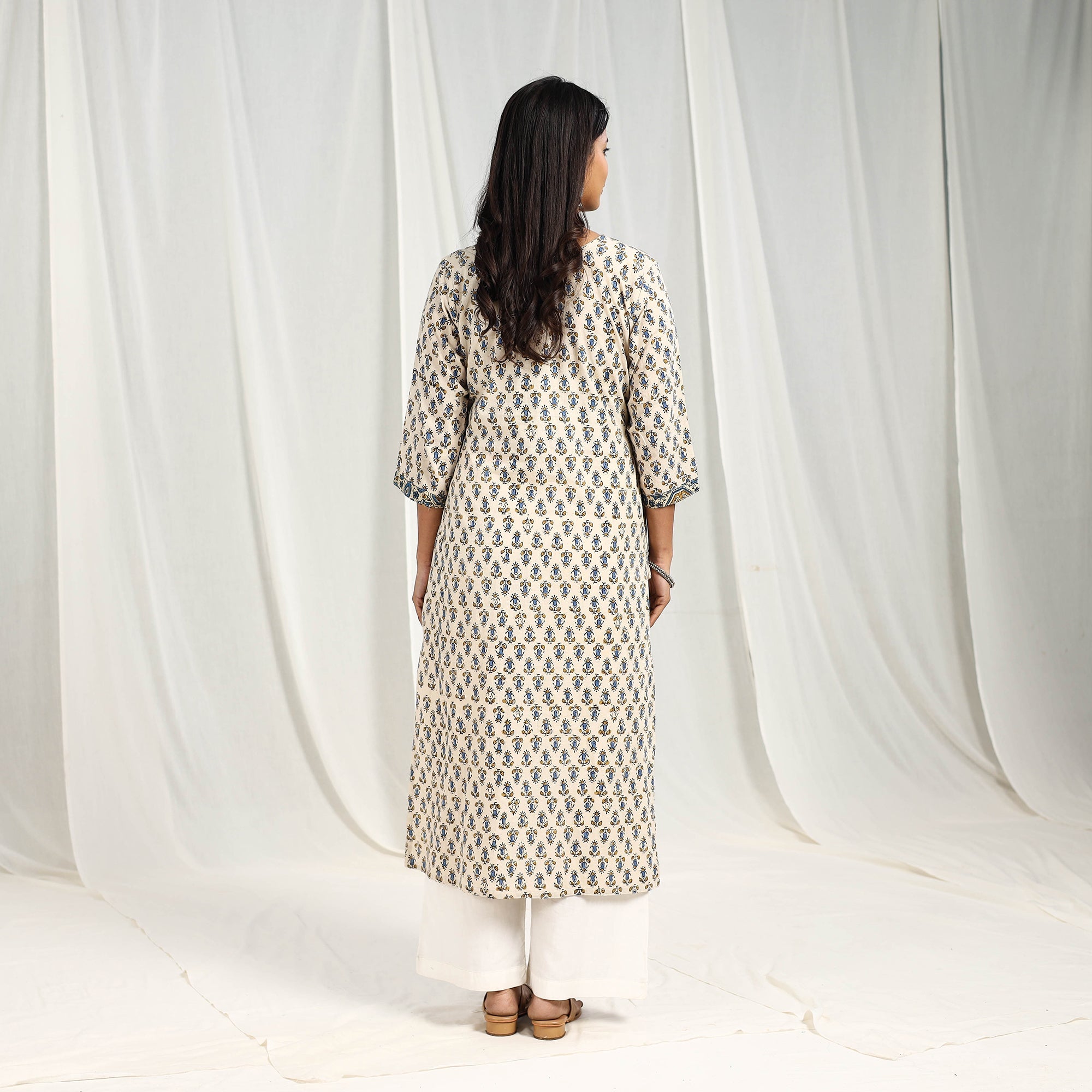 ITOKRI CASUALS Beige - Block Printed Cotton Straight Ajrakh Kurta 06 - view 5