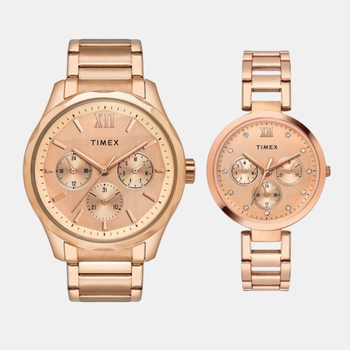 Timex Empera Couple Quartz Rose Gold Dial Multi-Function Stainless Steel Watch TW00PR266