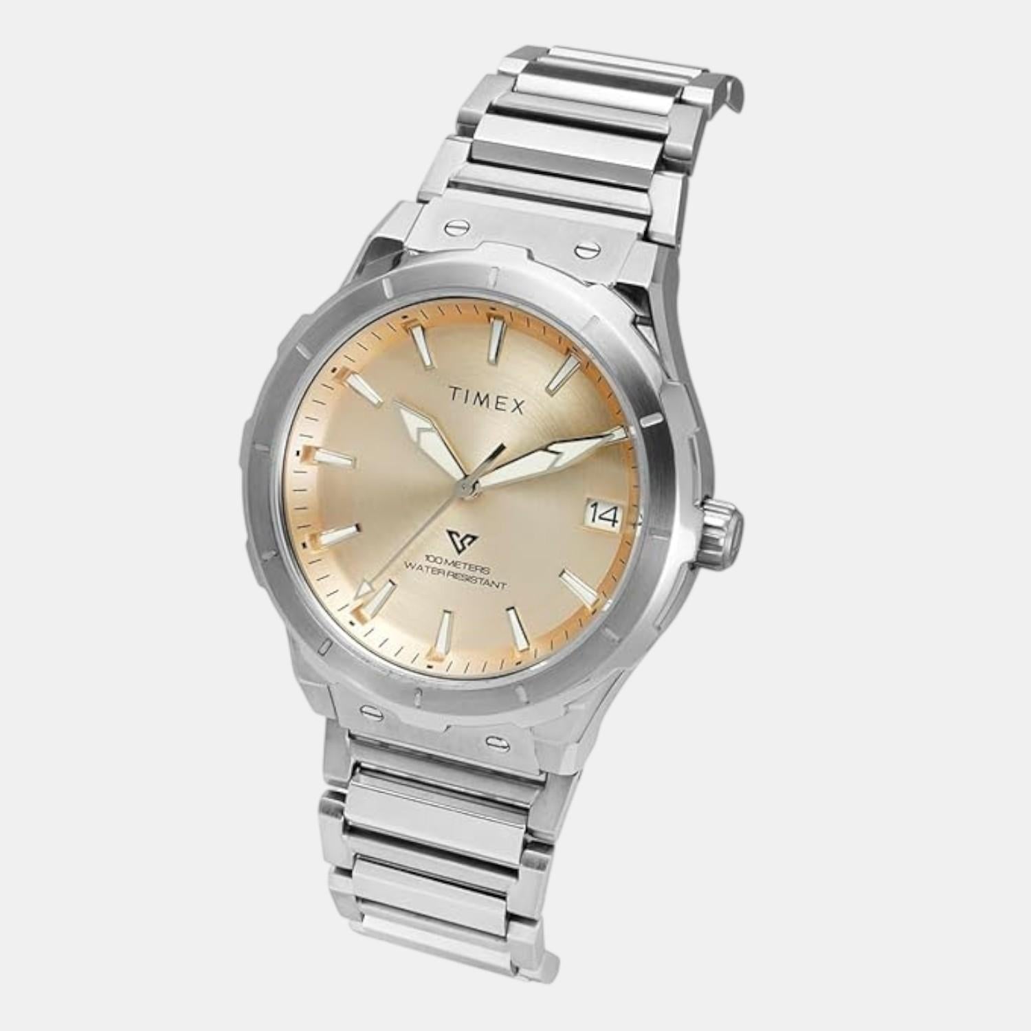 Timex E Class Men Quartz Champagne Dial Analog Stainless Steel Watch TWEG24803 - view 2