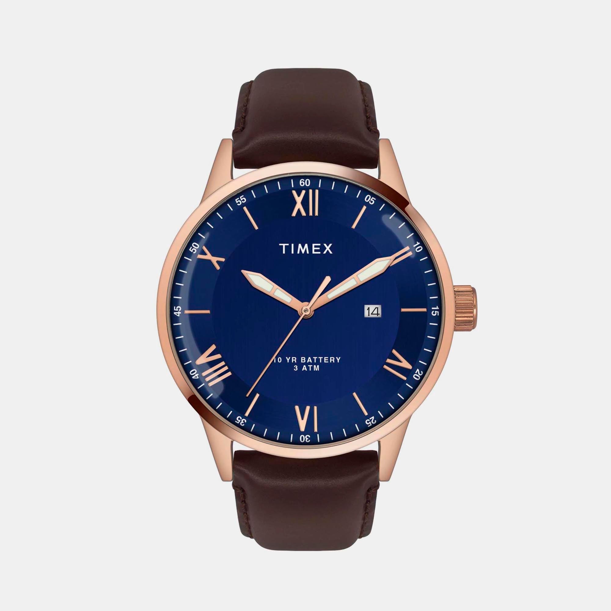 Timex E Class Men Quartz Blue Dial Chronograph Leather Watch TWEG19916