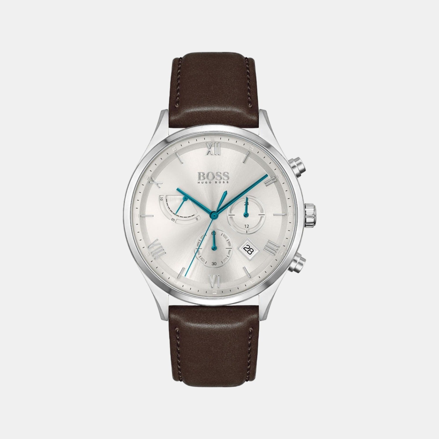 Boss Gallant Men Quartz Silver Dial Chronograph Leather Watch 1513889