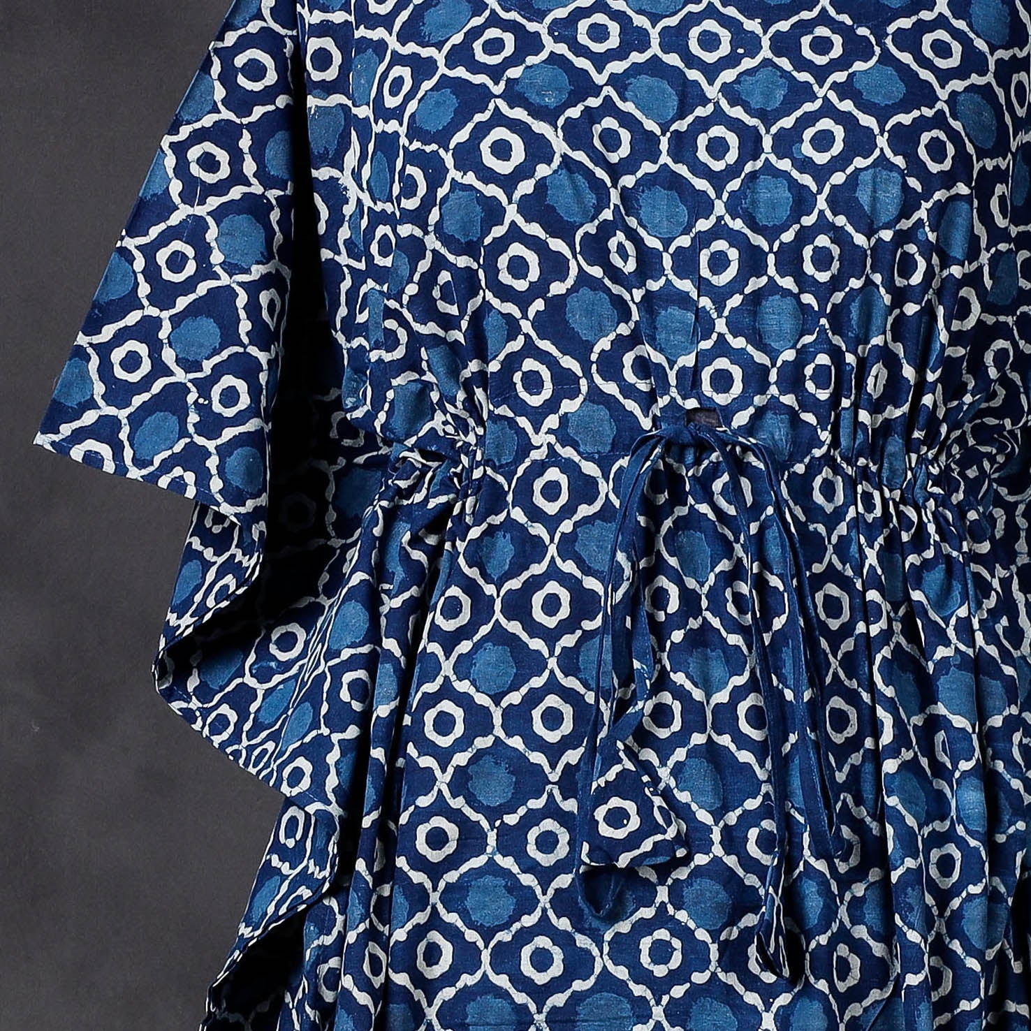 KACHCHH JI CHHAAP Blue - Hand Block Printed Cotton Kaftan with Tie-Up Waist (Long) - view 3